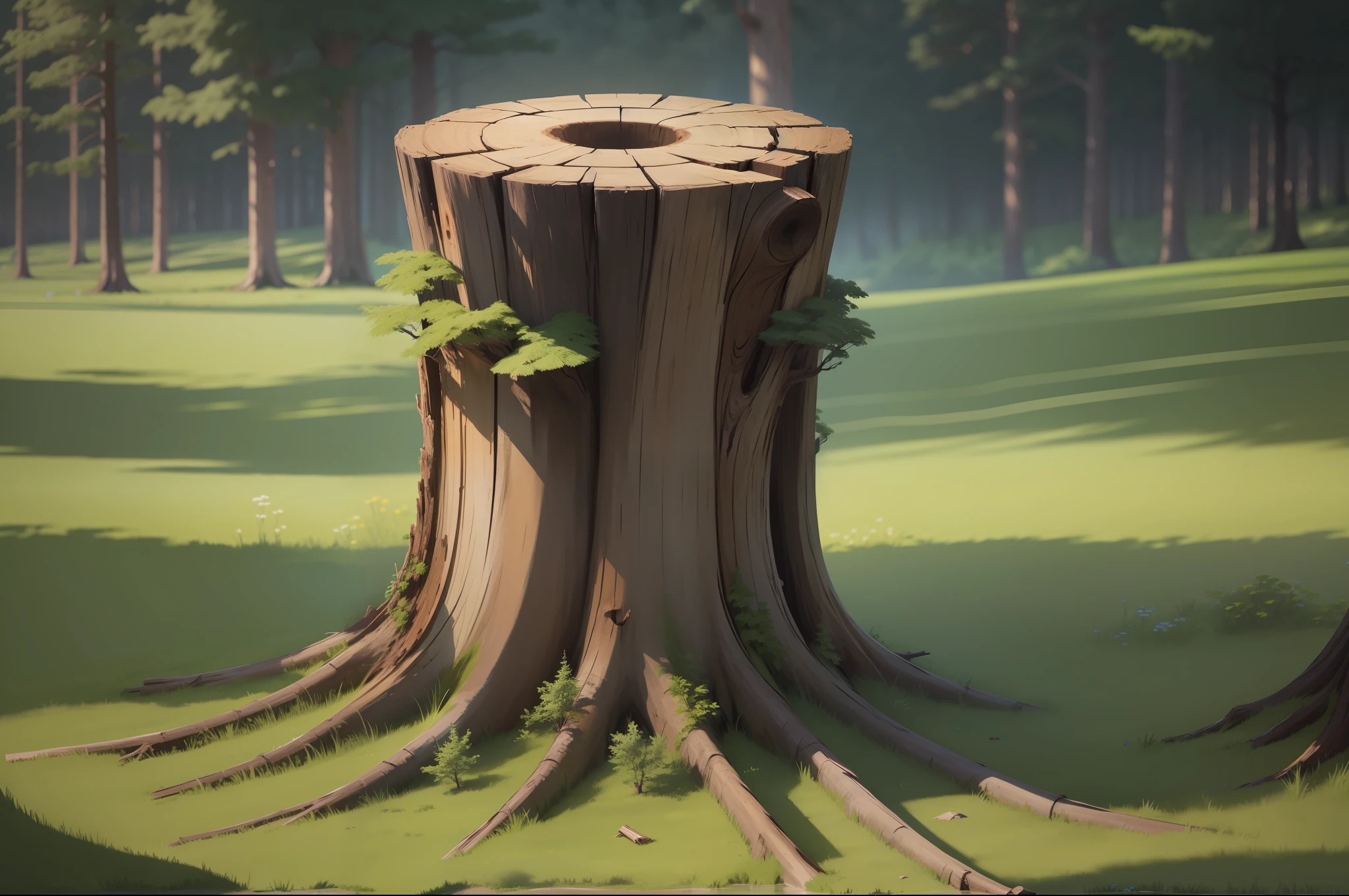 tree stump, tree stump, tree stumps, with some scars on the tree, a wood, the tree is growing in a meadow, deforested forest background, tree in the background, dead tree, with a wooden material, wood