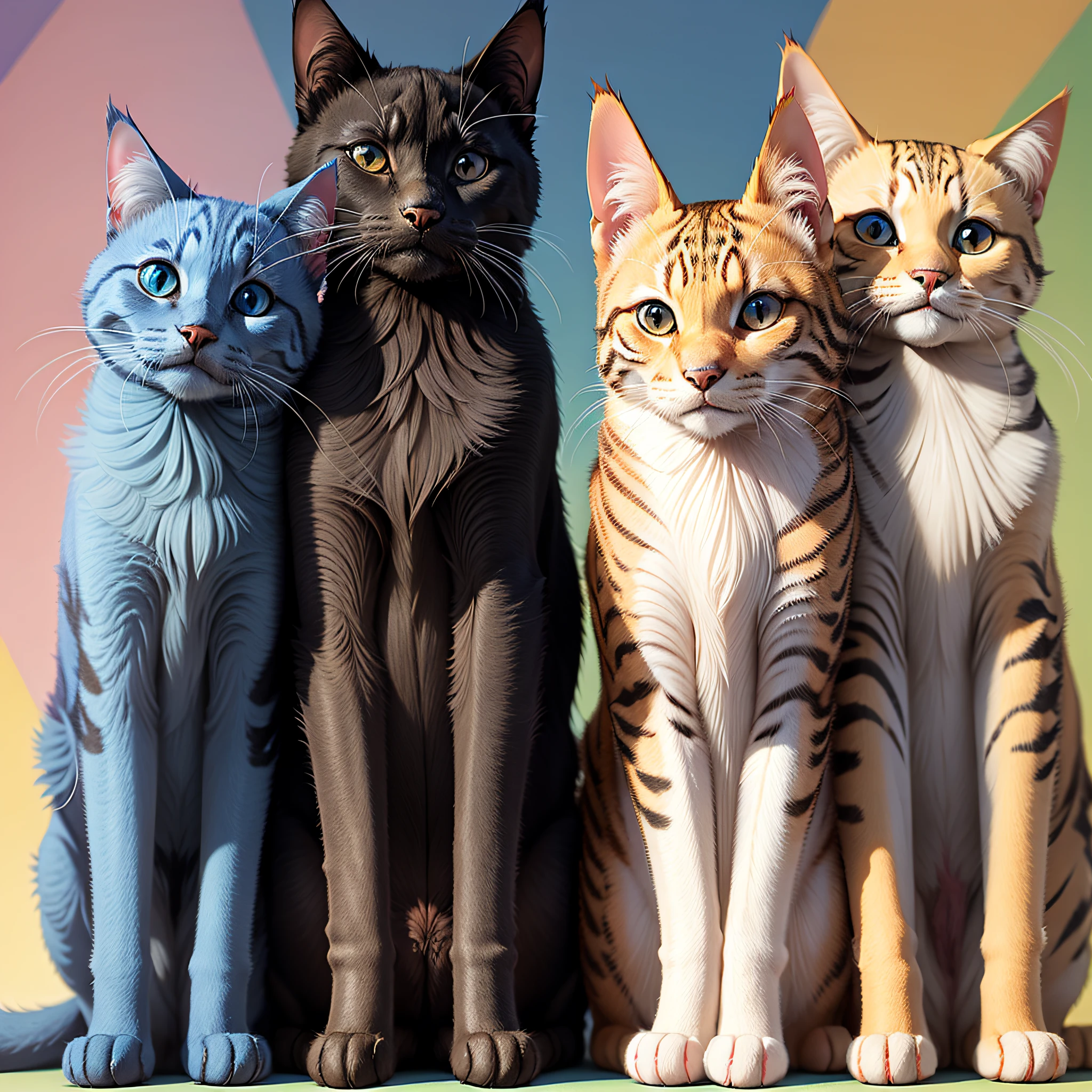 cats and dog together colorful background