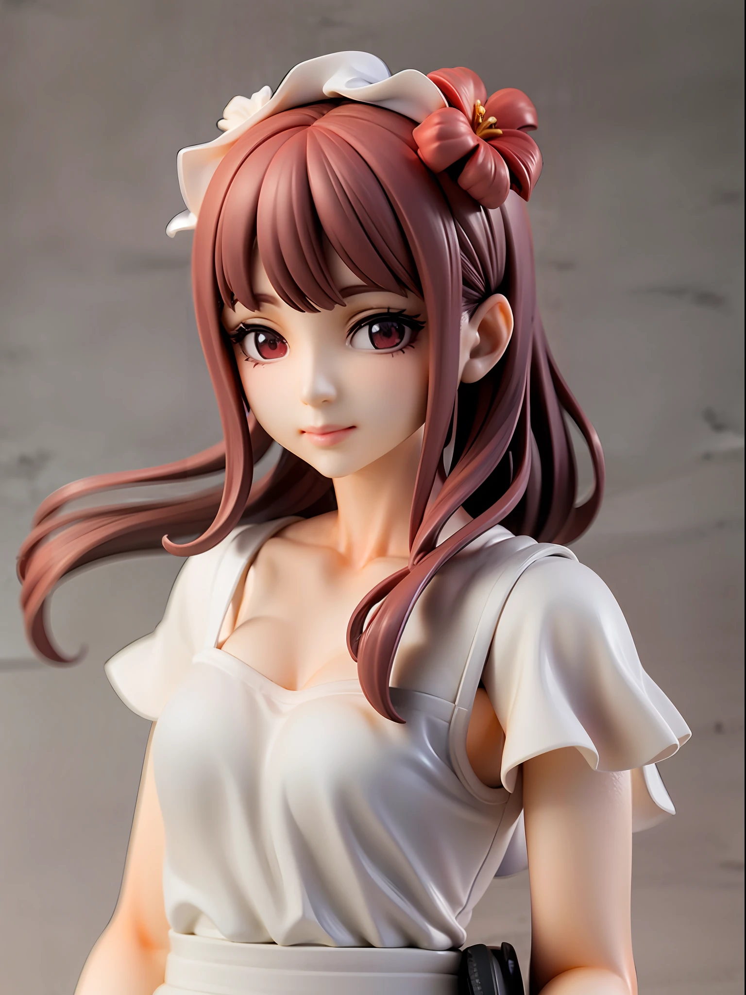 Girl, upper body, white dress, red hibiscus ornament on head