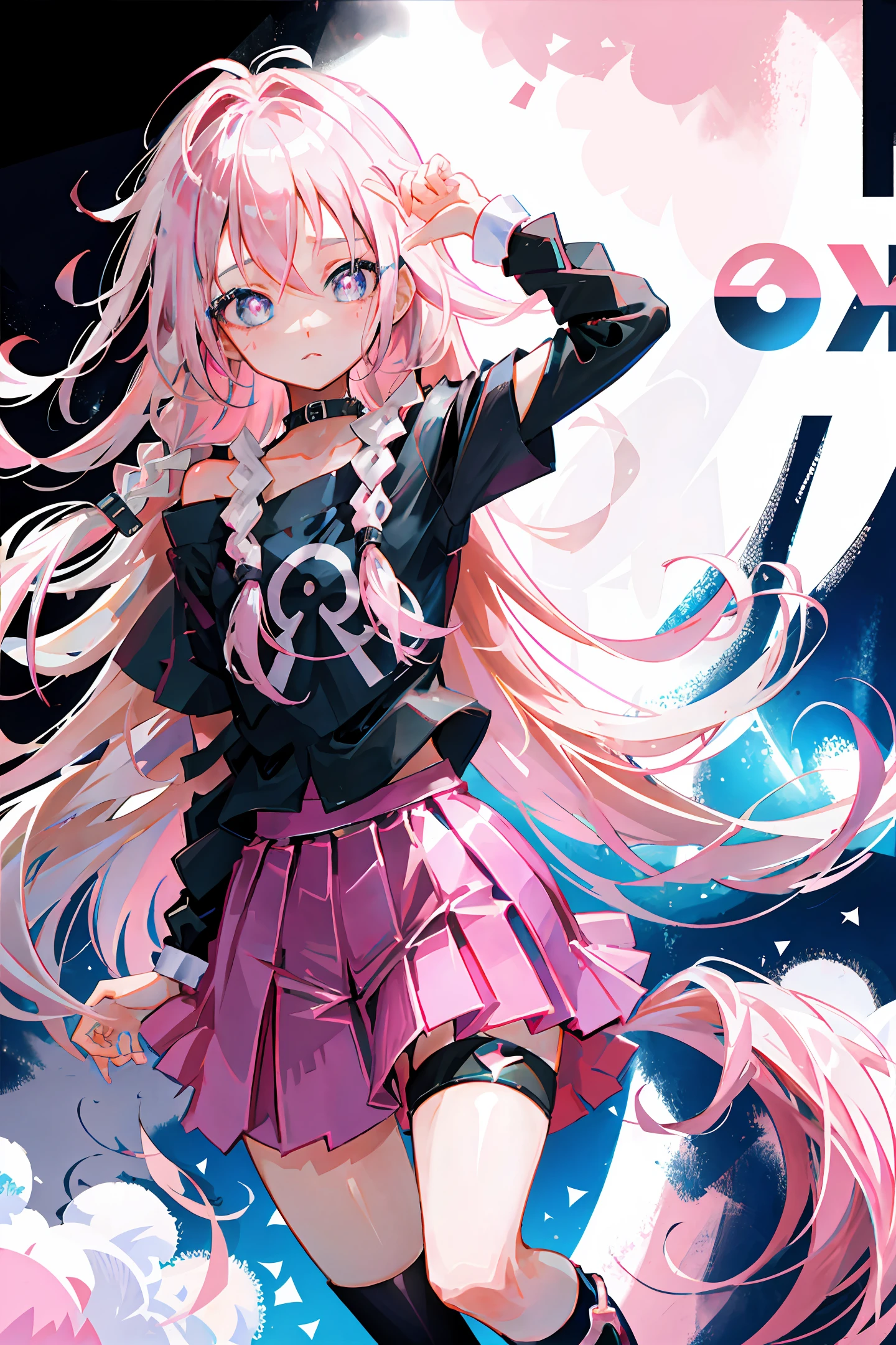 Pink hair, two-dimensional anime, loli, black silk, perfect body, different pupils, beautiful pupils, different hair, avatar,