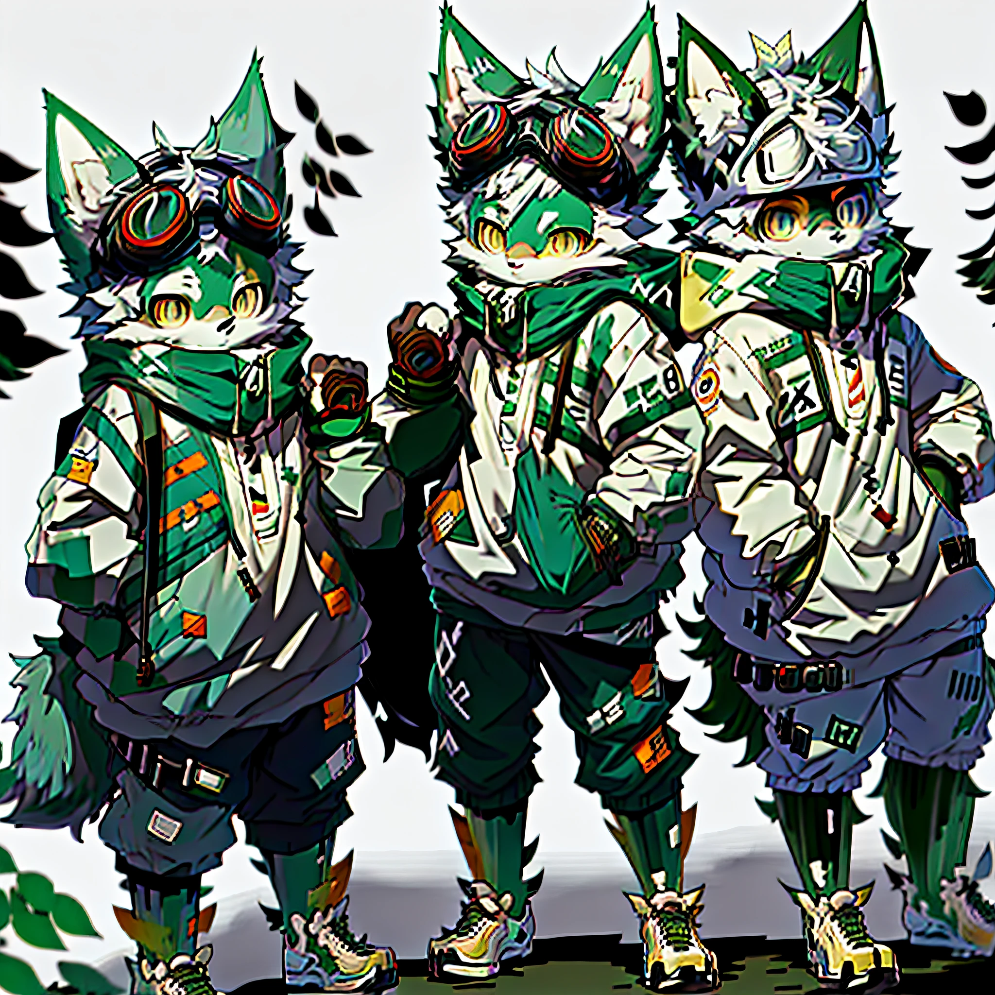 Anime characters with goggles and forest background on their heads, white fur, white fox anime, young female furry avatar, Holo is a wolf girl, anime catwoman, Sora as a cat, anime cat, anthropomorphic cyberpunk fox, furry anime, cyber goggles, full robot!! Catwoman, Fox Scientist, from Arknights, VRCHAT