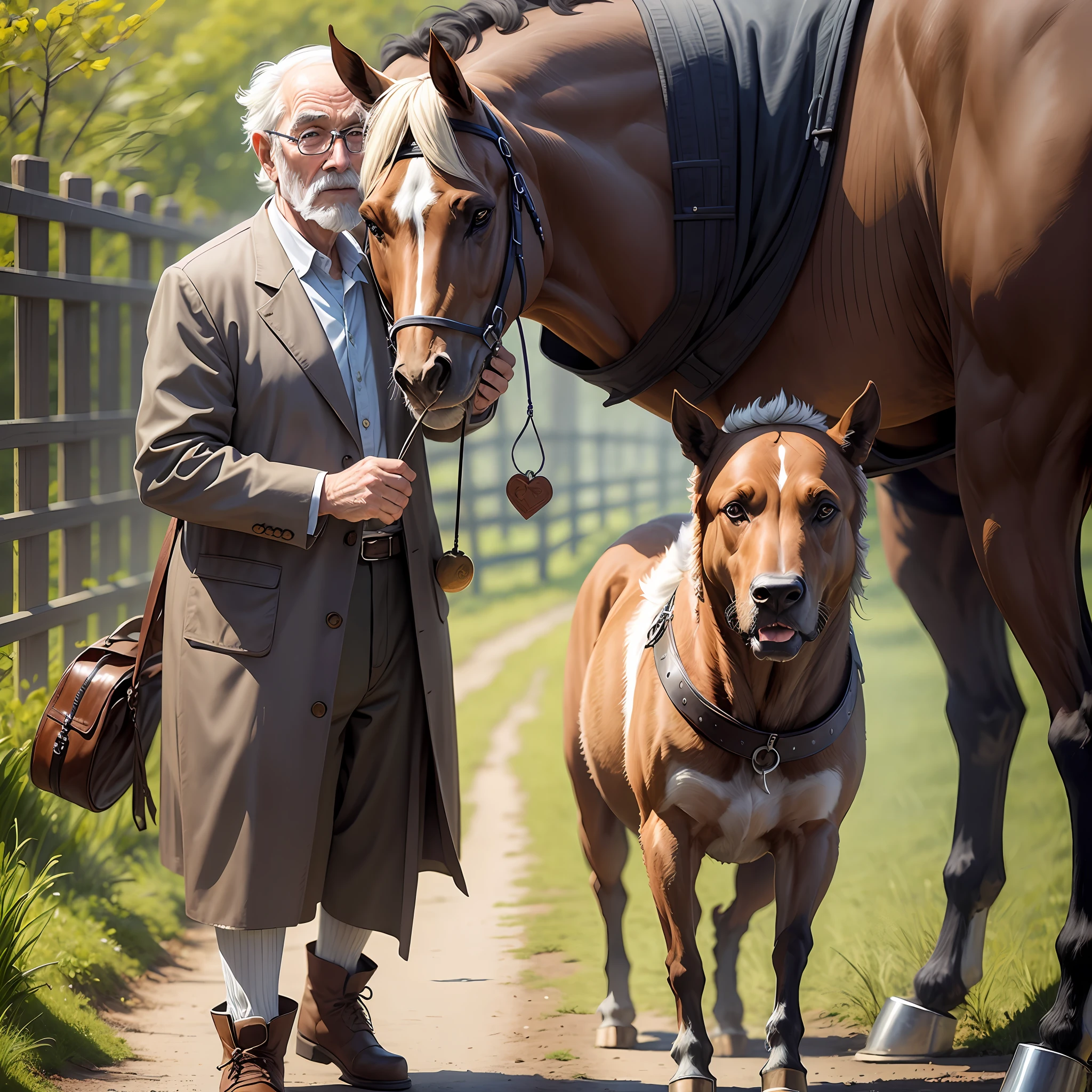 an old man with a horse and a dog --auto --s2