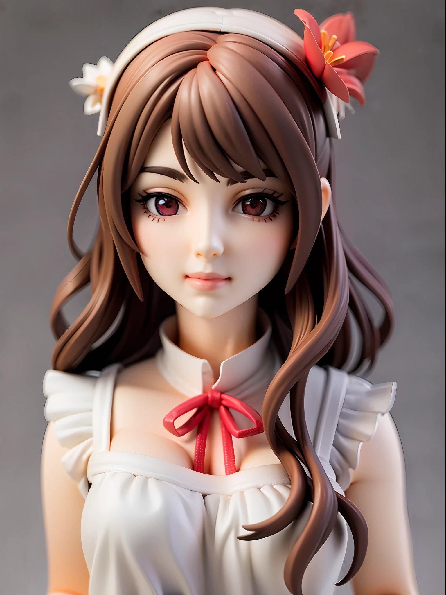 Girl, upper body, white dress, red hibiscus ornament on head
