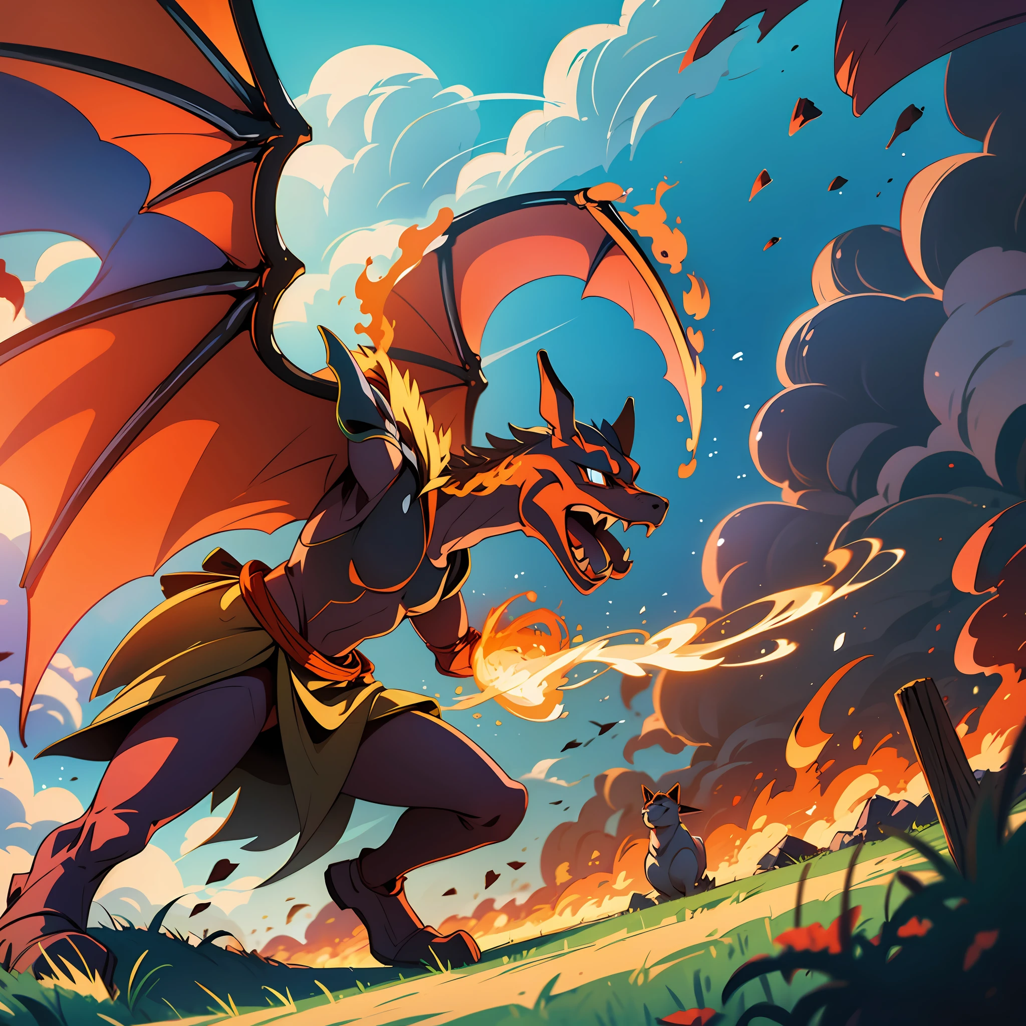 Charizard breathed fire at the village, setting it on fire, and everyone fled in a hurry --auto --s2