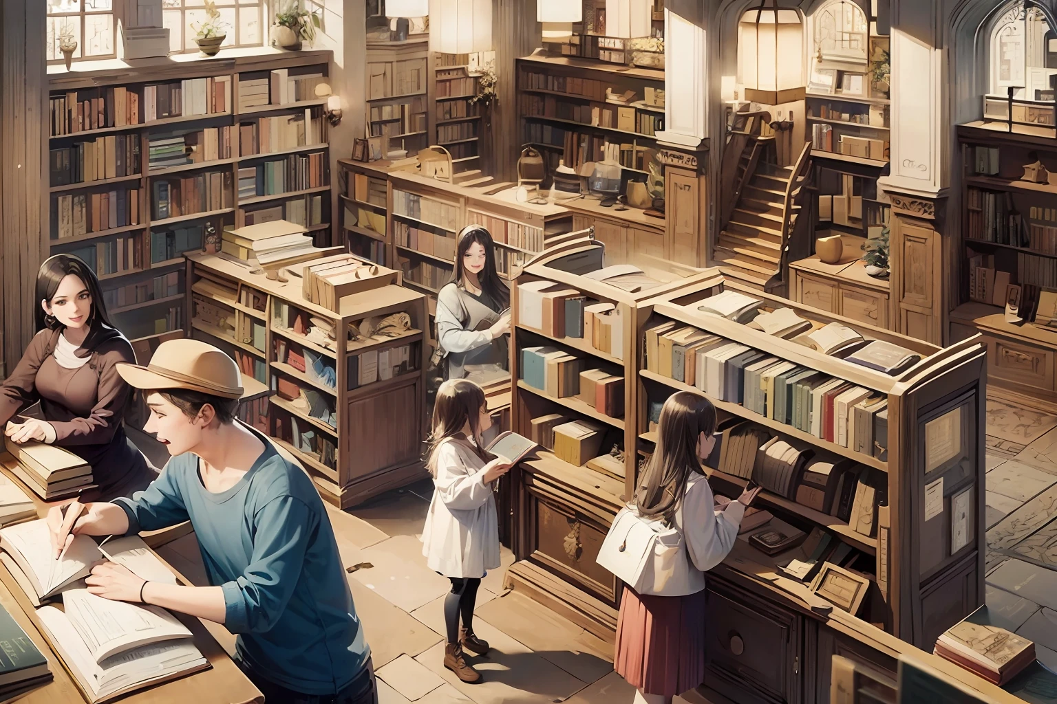 happy people in a bookstore buying books --auto --s2