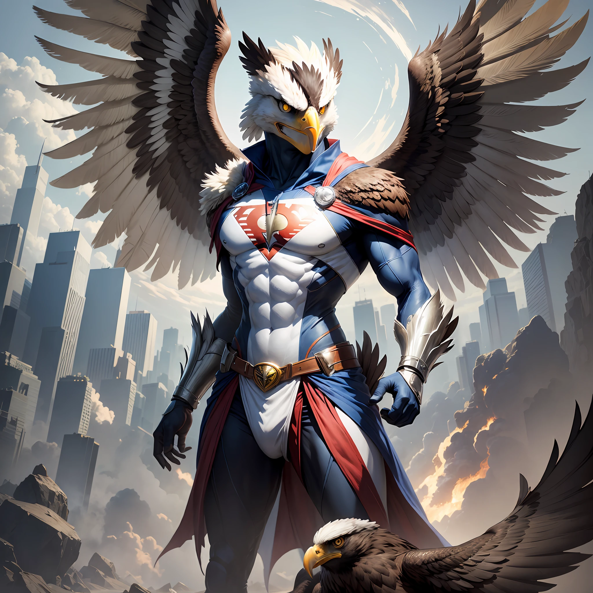 Create a hybrid being of human with a super realistic eagle to be a superhero --auto --s2