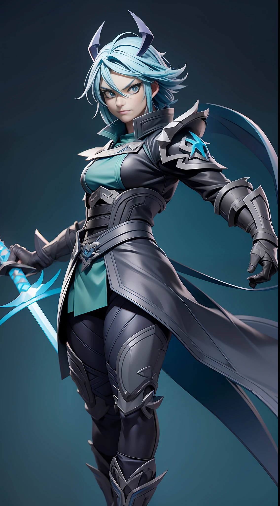 full body picture Unreal Engine 5 8K UHD of adult man, Demon Slayer anime, light blue grey hair, wearing demon hunter uniform from Demon Slayer anime, using blue blade katana, light green eyes, blue headband, best quality, masterpiece