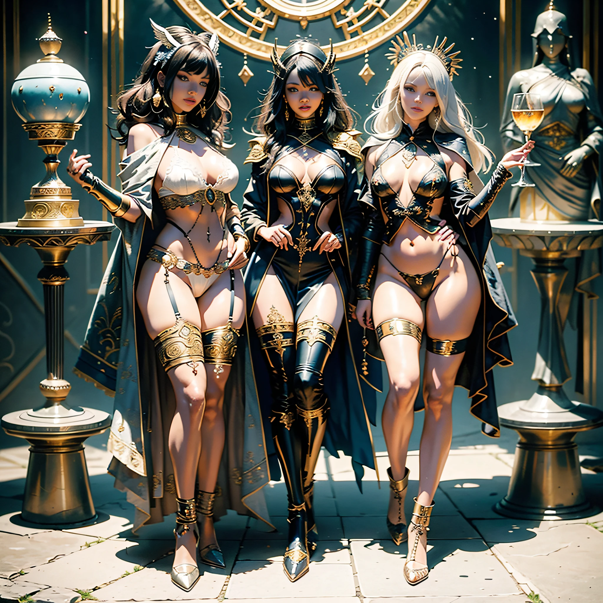 Scene glamorous conceptual throne 3 females "Heavy Metal" aesthetic inferior:1.3 close:1.3 fire-follets Will-o'-the-wisp "luis Royo" women walking slow down playing Dazzling Cosplay "Anya Taylor" "Rihanna" "beyonce" aristocratic jacket 38years Light luminescence ultra pro-photorealistic optimal detail qualities:1.3 details 3dcg precise:1.3 DSLR:1.3 max resolution perfection improved graduated depths Octane rendered UHD XT3 16K DSLR HDR UnrealEngine5 analog real shadows:1.3 saturated:1.3 sharpened body:1.3 faces:1.3 soft cheekbones effects impressive reddening lazulite beautiful eyes:1.3 opal turquoise delicate mouth open mouth teeth obvious smiles dark hairstyles short bangs:1.3 ecstatic:1.0.1 fixed floating jacket symmetrical body athlete oiling eccentric cape levitating shoulders off:1.0.1 white shirts lace collarbones papillotes proportion corsait navy thick leathers covers:1.3 varied breasts pointed:1.3 satin felt navel:1.3 deep skirt:1.3 voluminous fringes fringes matching silks ample swinging covered spinels revealing imposing hairy scarlet pubis obvious covered:1.3 exposed underwear size chastity belt silver ornate Gold legs garters thick thighs legs chains Gold boots voluminous stainless steel Gothic decorated onyx ruby DoF equirectangular 360 monastery marbles background:1.3 mannequins "Chivalrous" dramatic support wearing fully clothed heavy chrome armor metallic covered Plates Breaststrokes Richly Decorated Brass:1,2 Fullbodye Lily Rune Pearl Ornate Embroidered Plasma Glyphs Lava Tourmalinesceptre-Buddhist Wood Engravings Invoking Incandescent Pets Incandescent Unity Crystalline Mechanized Friendly Familiar Robot (EOS R6 135mm 1/1250s f/2.8 ISO400) adaptable [(1,3 masterpiece) (Willi Baumeister:1.1) (John T. Biggers:1,2)::17 Alessandro Casagrande, Greg Rutkowski, Sally Mann Guweiz and James Jean tattoo CGSCOSITY (by Michelangelo)] Bruce Weber girls varied raw nsfw:1,2 etc.