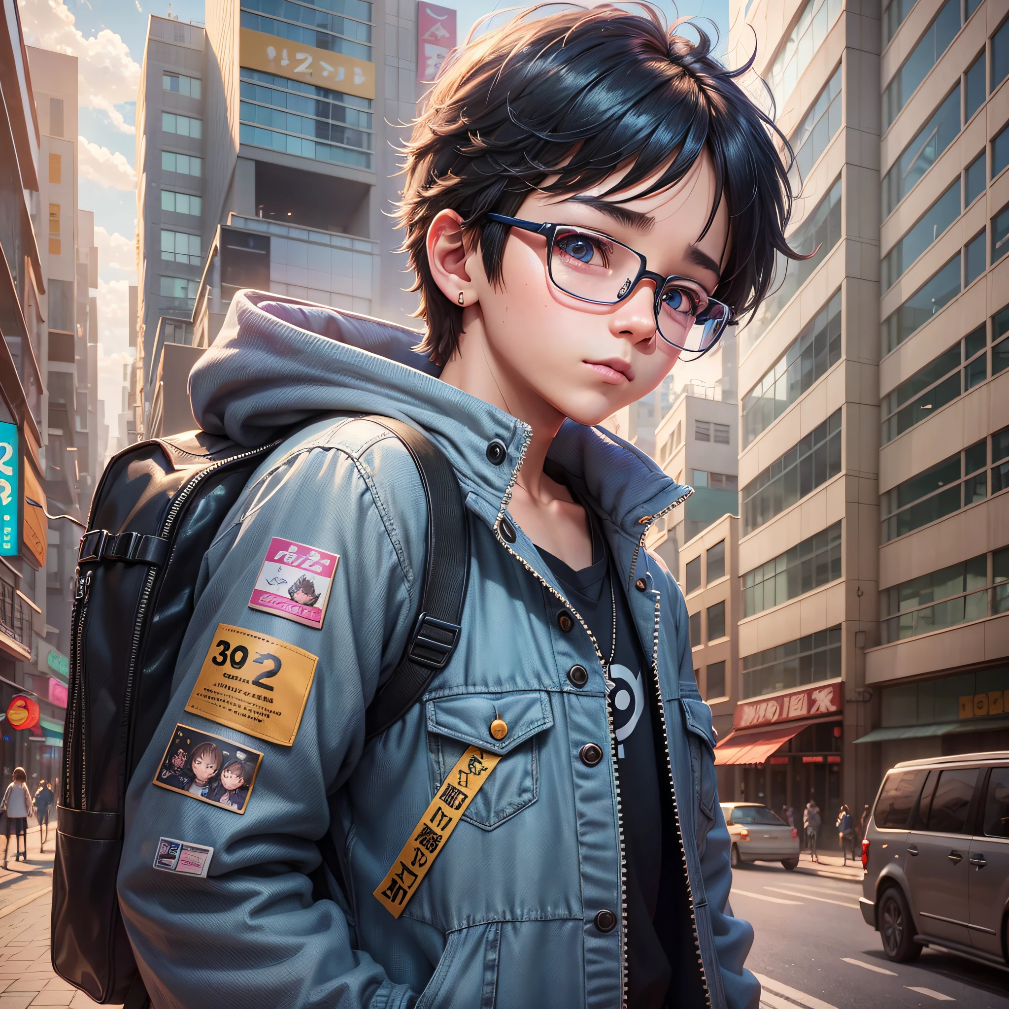 Young 12-year-old boy with a pop star backpack, realistic 3D anime style, 3D anime style, Guweiz-style art, realistic 3D anime, cute 3D rendering, Kawaii realistic portrait, anime style. 8k, soft anime cg art, lovely digital painting, realistic anime art style, stylized anime --auto --s2