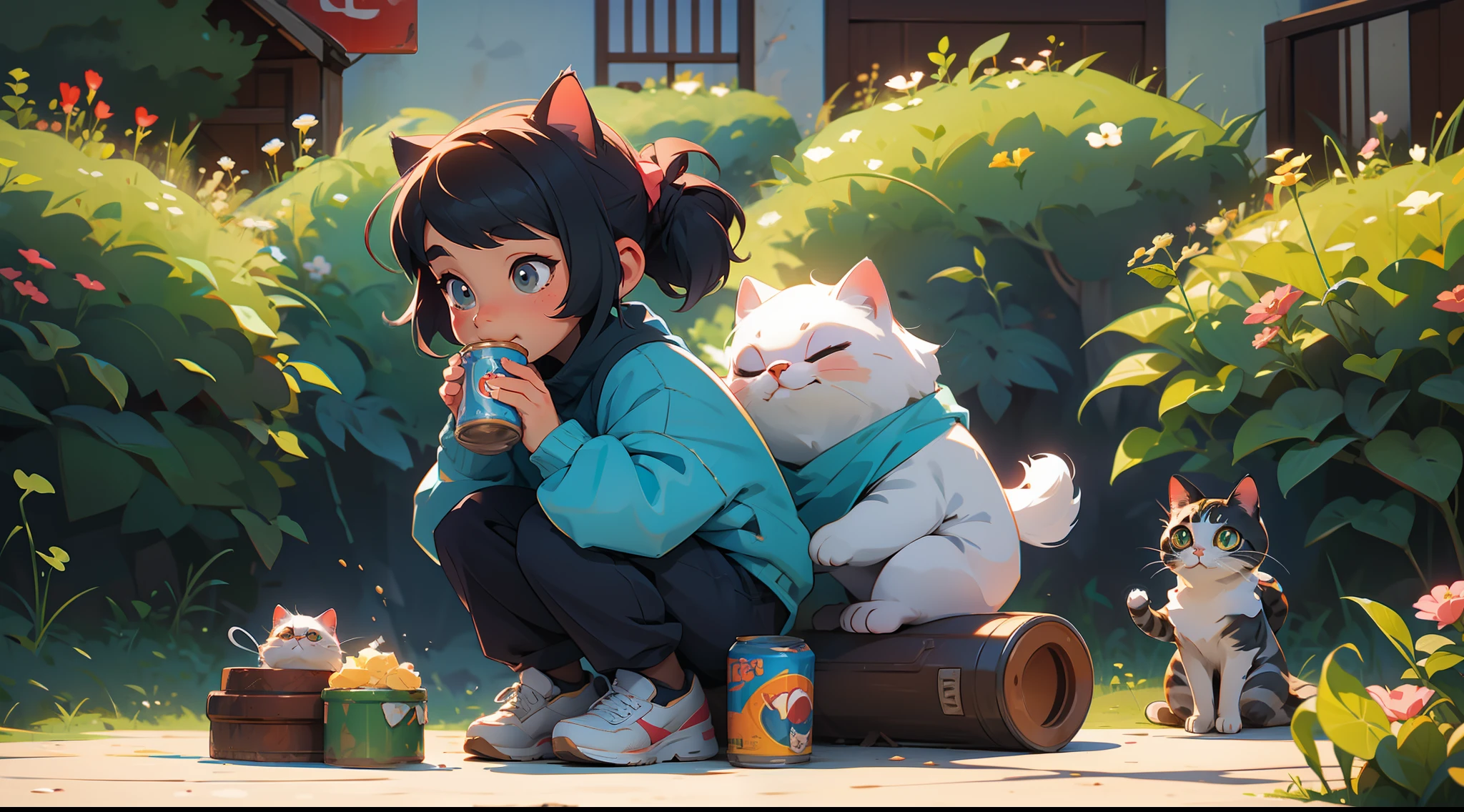 Cute little cat eating a canned food.