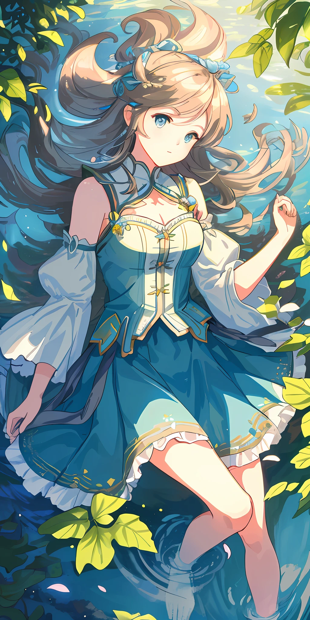 Masterpiece, best quality, (very detailed CG unity 8k wallpaper) (best quality), (best illustration), (best shadows) Nature', blue sea,delicate leaves petals of various colors falling in the air light Tracking, super detailed --v6