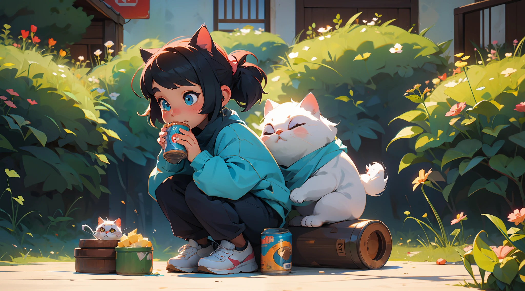 Cute little cat eating a canned food.