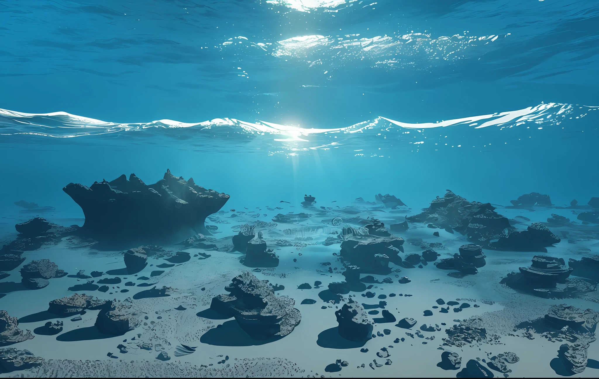 prehistoric ocean, seabed, underwater landscape, flat seabed, empty seabed, digital drawing underwater, clean seabed, seabed without plants, ground covered with sand, masterpiece, best quality, (very detailed CG Unity 8k wallpaper) (best quality), (best illustration), (best shadow nature', super detailed --auto --v6 --s2