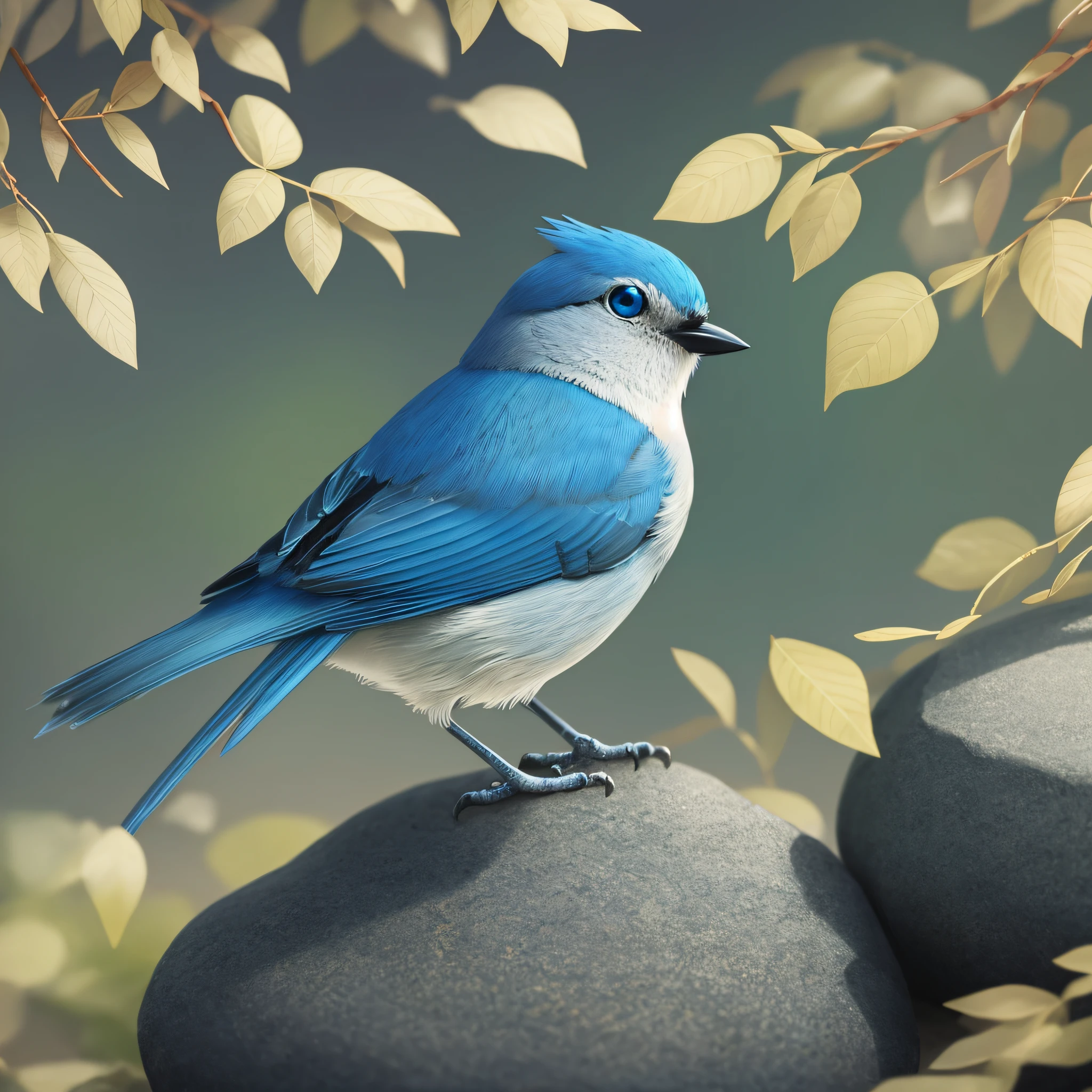 there is a blue bird with blue eyes sitting on a stone, birb, blue bird, lovely digital painting, beautiful detailed digital art, beautiful digital art, character, realistic illustration, titmouse animation style, clean shaded cel vector art, digitally painted, fast, birds, realistic blue 3 d render --auto --s2