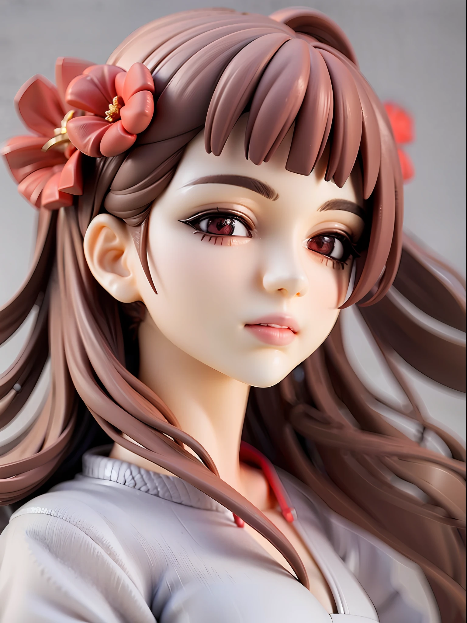 Girl, upper body, white dress, red hibiscus ornament on head