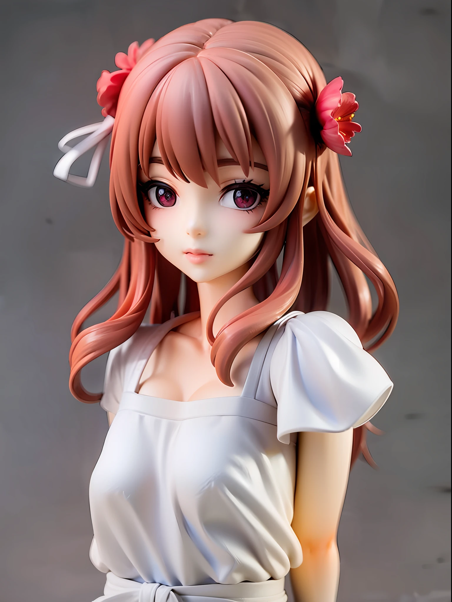 Girl, upper body, white dress, red hibiscus ornament on head