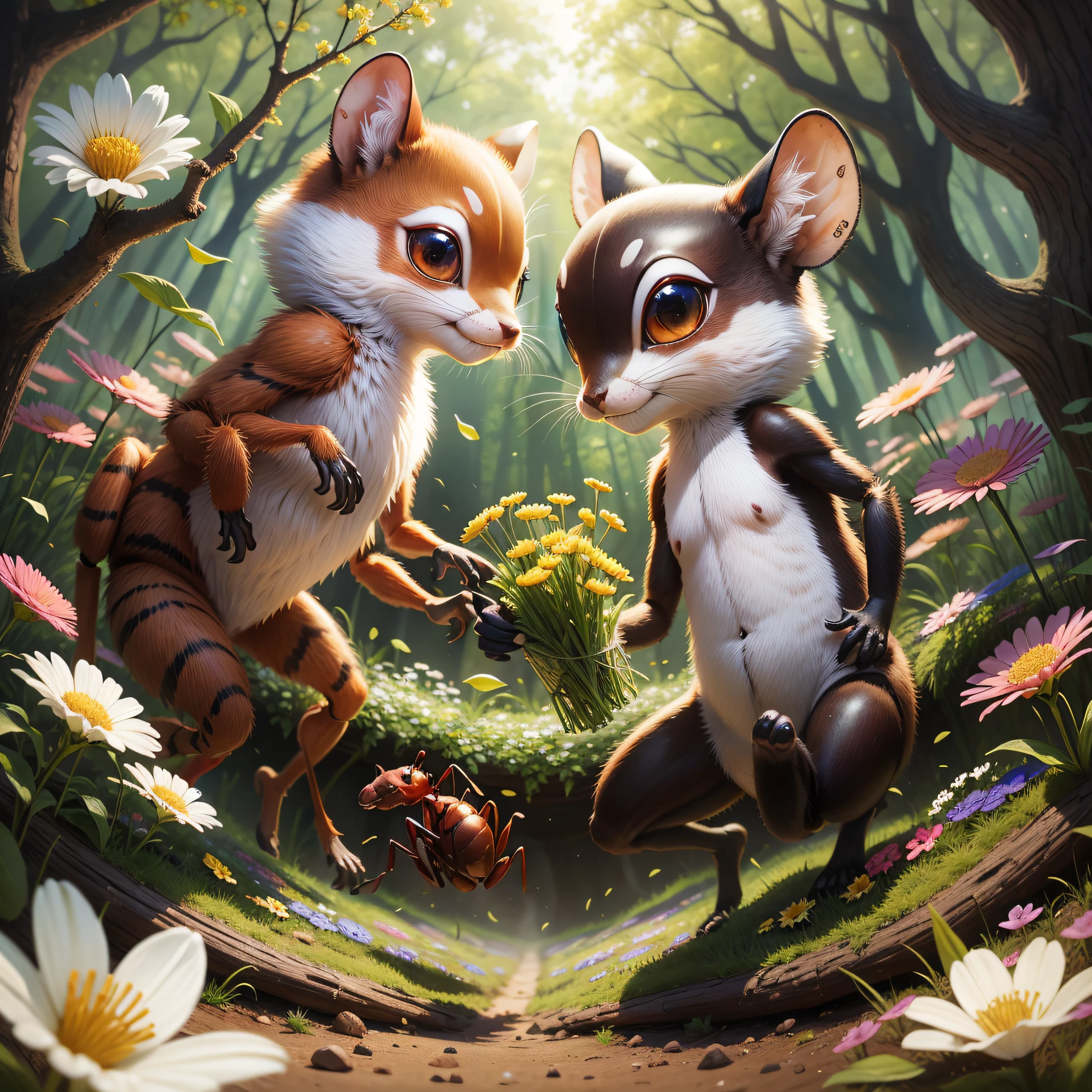 animal dancing ants. spring, forest, flowers, enchanted world. --auto --s2