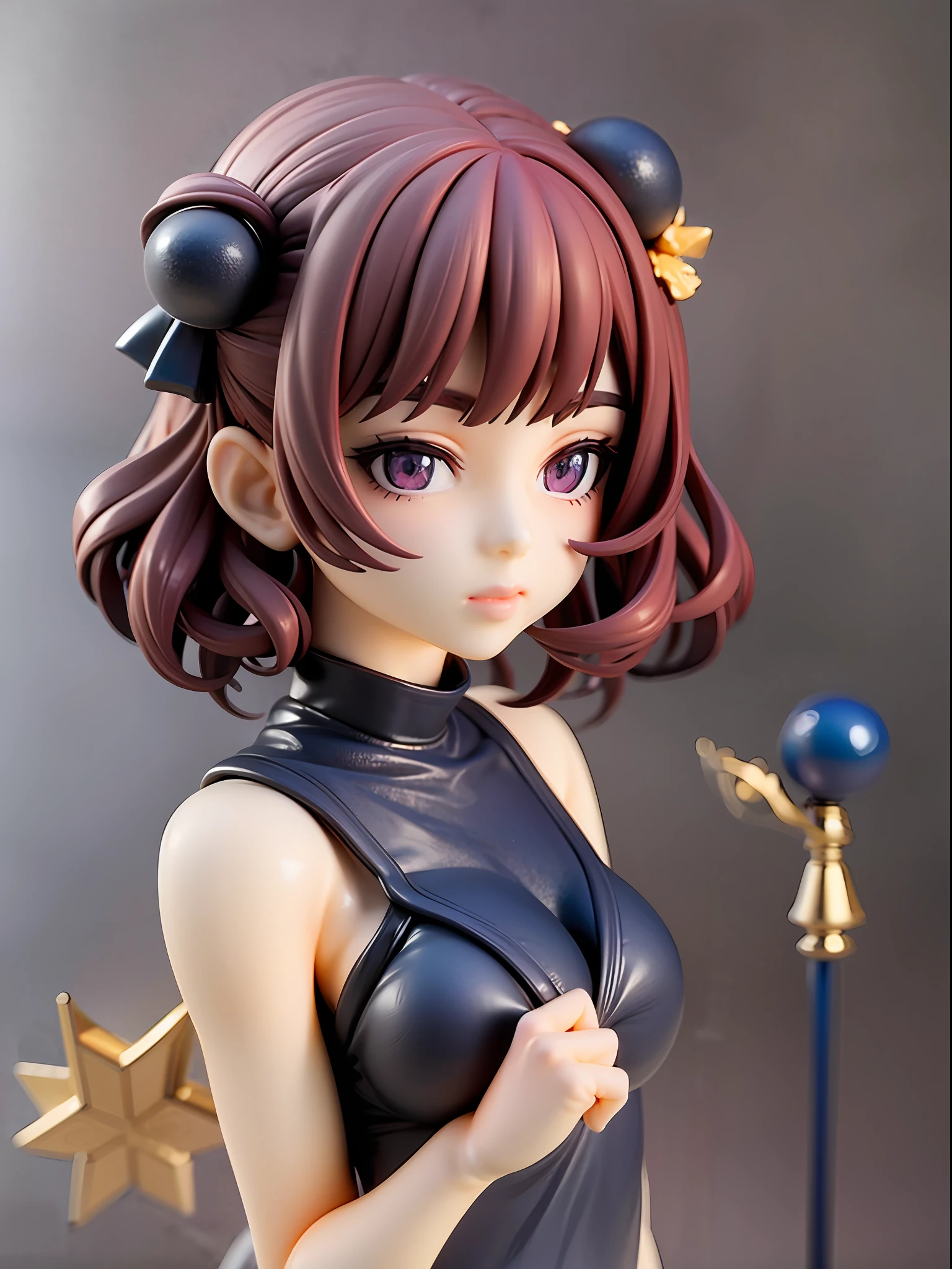 Girl, upper body, black dress, blue hibiscus ornament on head