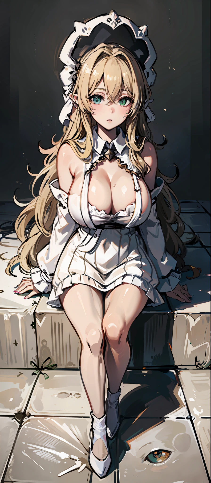 ((masterpiece, illustration, strong contours 1girl, solo, sharp focus, 8k, ultra-detailed)), (blonde beige hair:1.3), ((young, huge breasts)), white skin (pink), long hair, very long hair, green eyes, dark green eyes, selfie, portrait, focus on face, Elf ears, (oversized hood, monochrome white hood:1.3), beautiful, digital art, beautiful, perfection, ((transparent background, monochrome background)), (((no errors))), ((well detailed)),  (((extremely well done)))