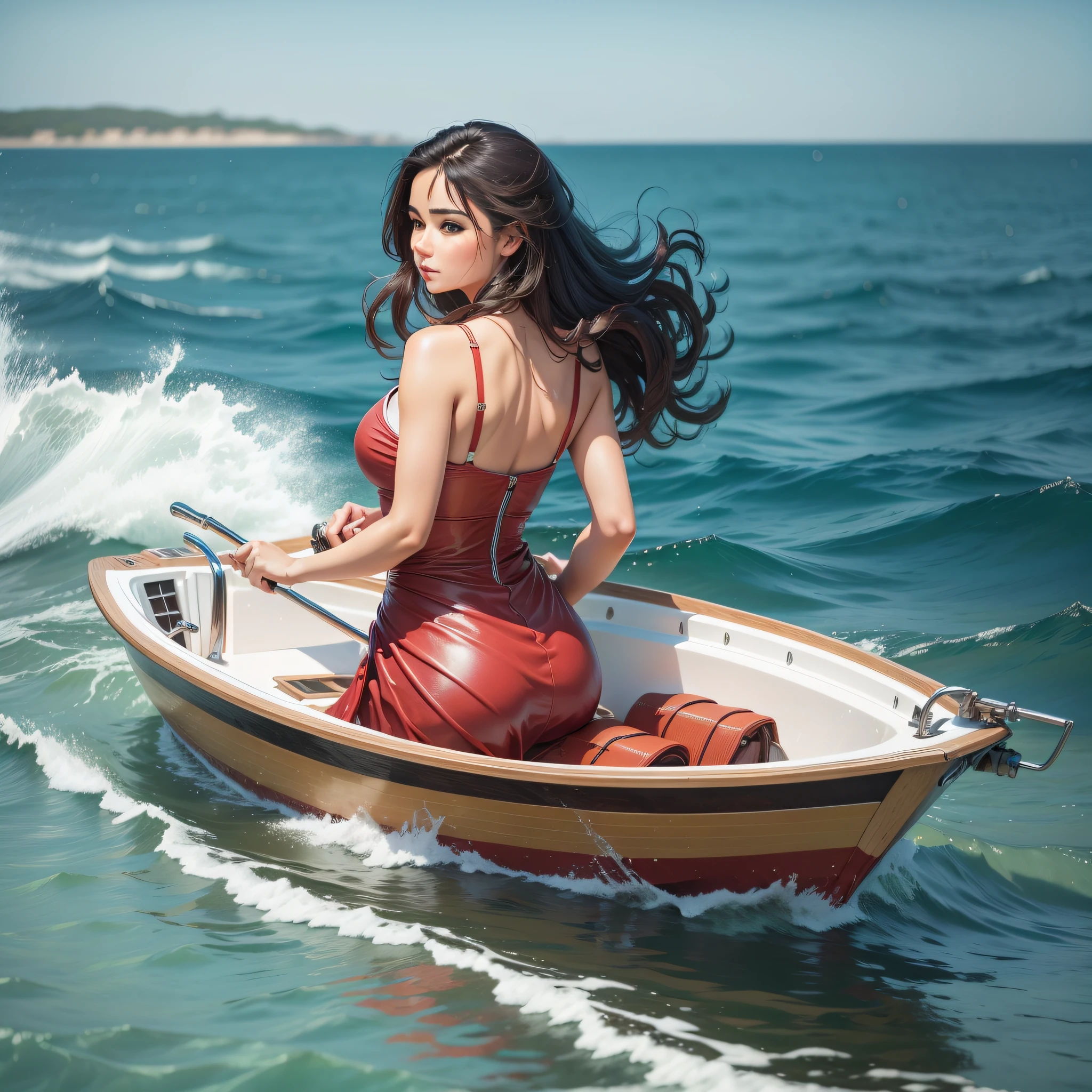 A beautiful woman boating in the sea --auto --s2
