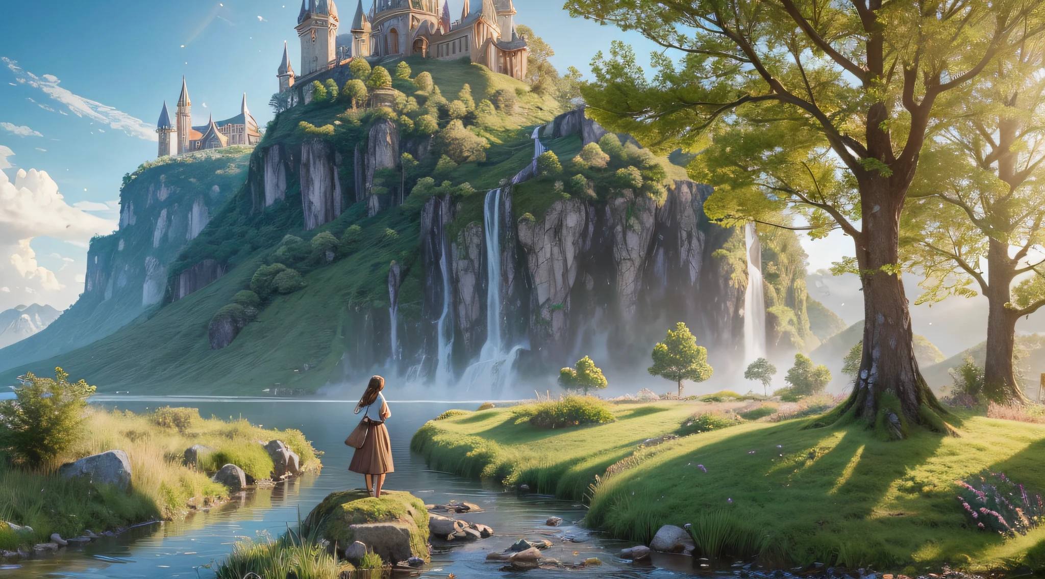 relaxing landscape, fantasy, magic, magical world, masterpiece, best quality, 1 girl, realistic, real life, 4k, camera --auto --s2
