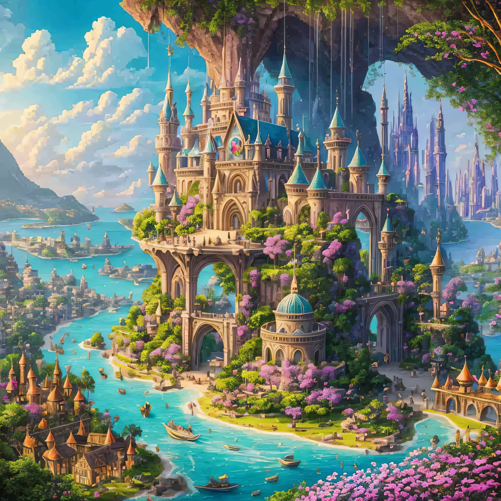Enchanted city on an island, vintage fantasy --auto --s2