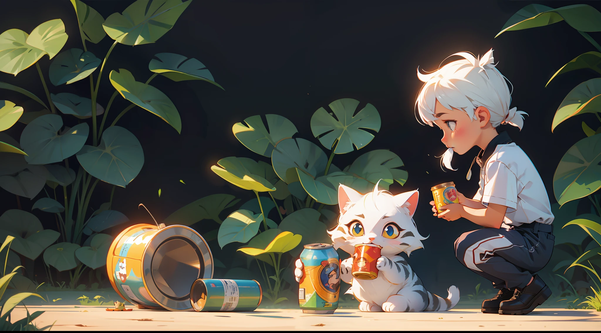 Cute little cat eating a canned food.