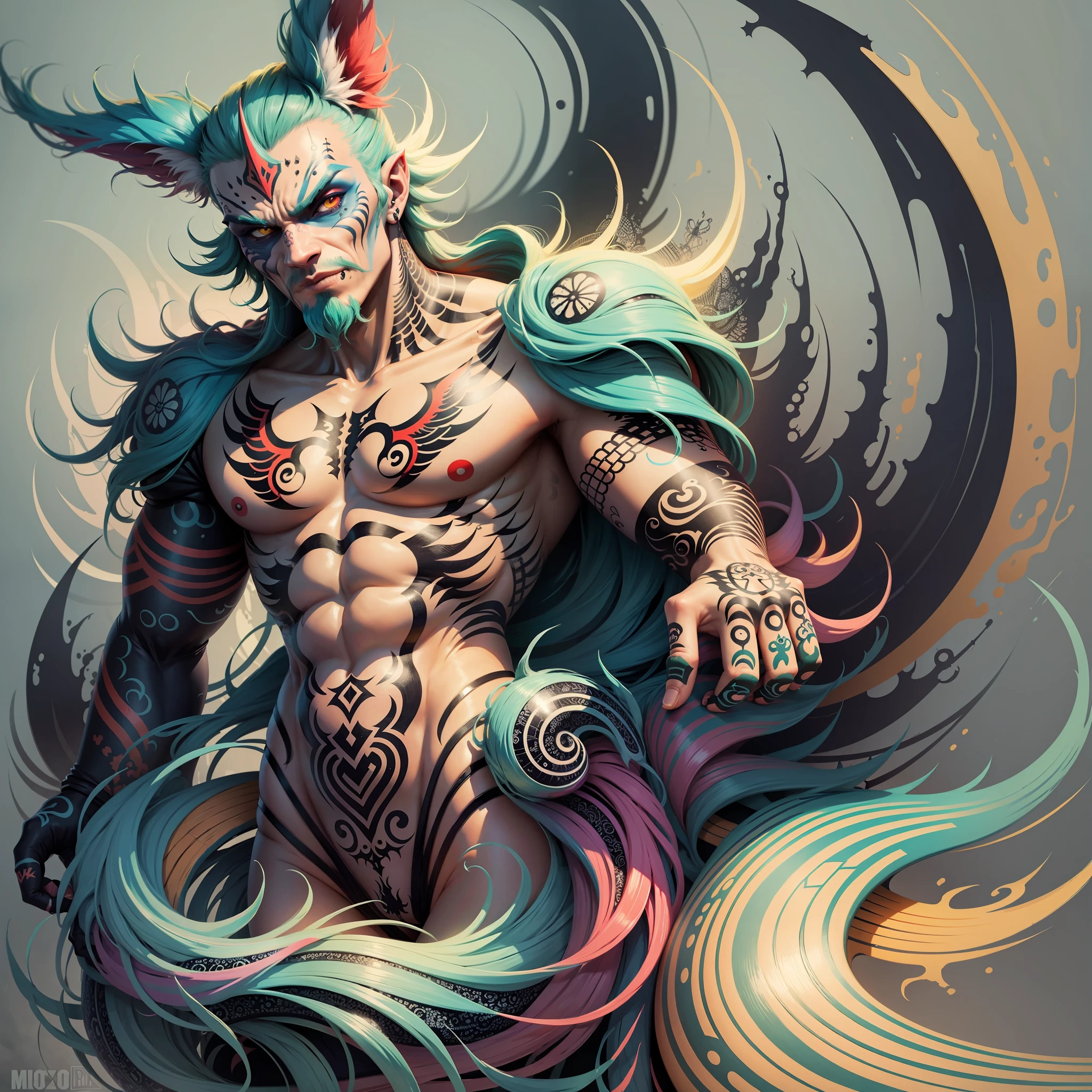 many monsters, doodle art style, colorful,tattoo --auto --s2