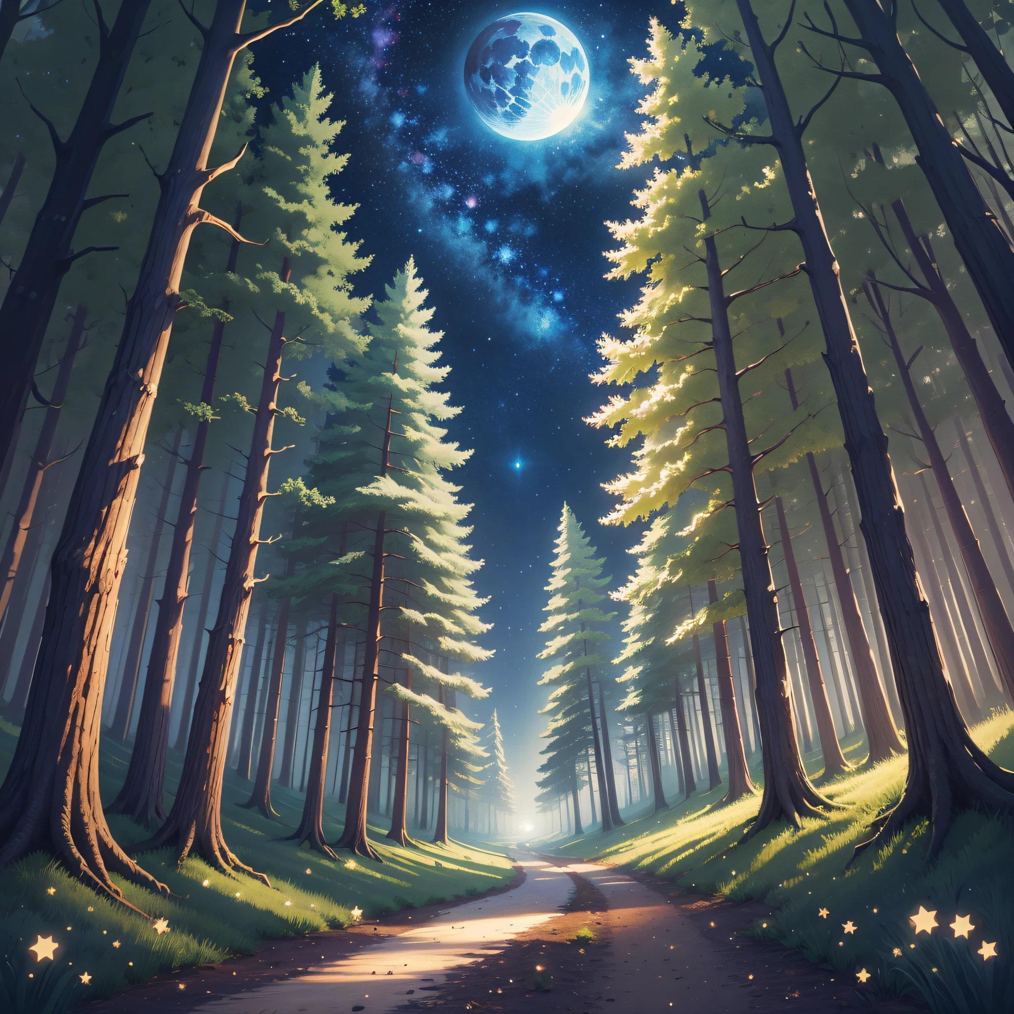 Illustration forest, starry sky, moonlight --auto --s2