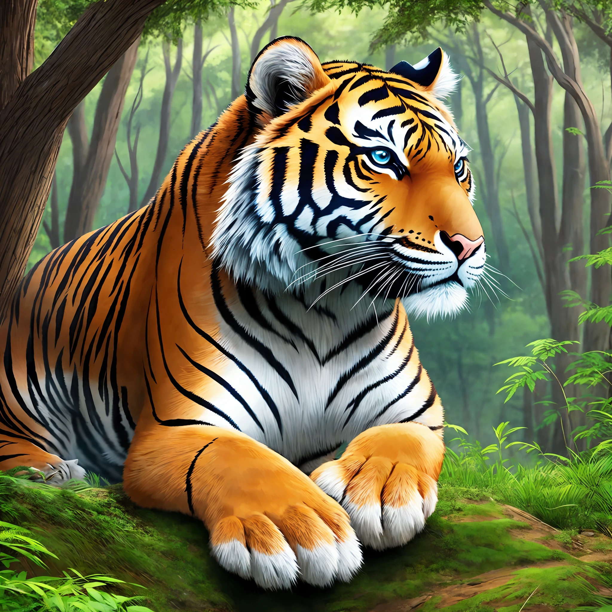 Gorgeous tiger, landscape background,