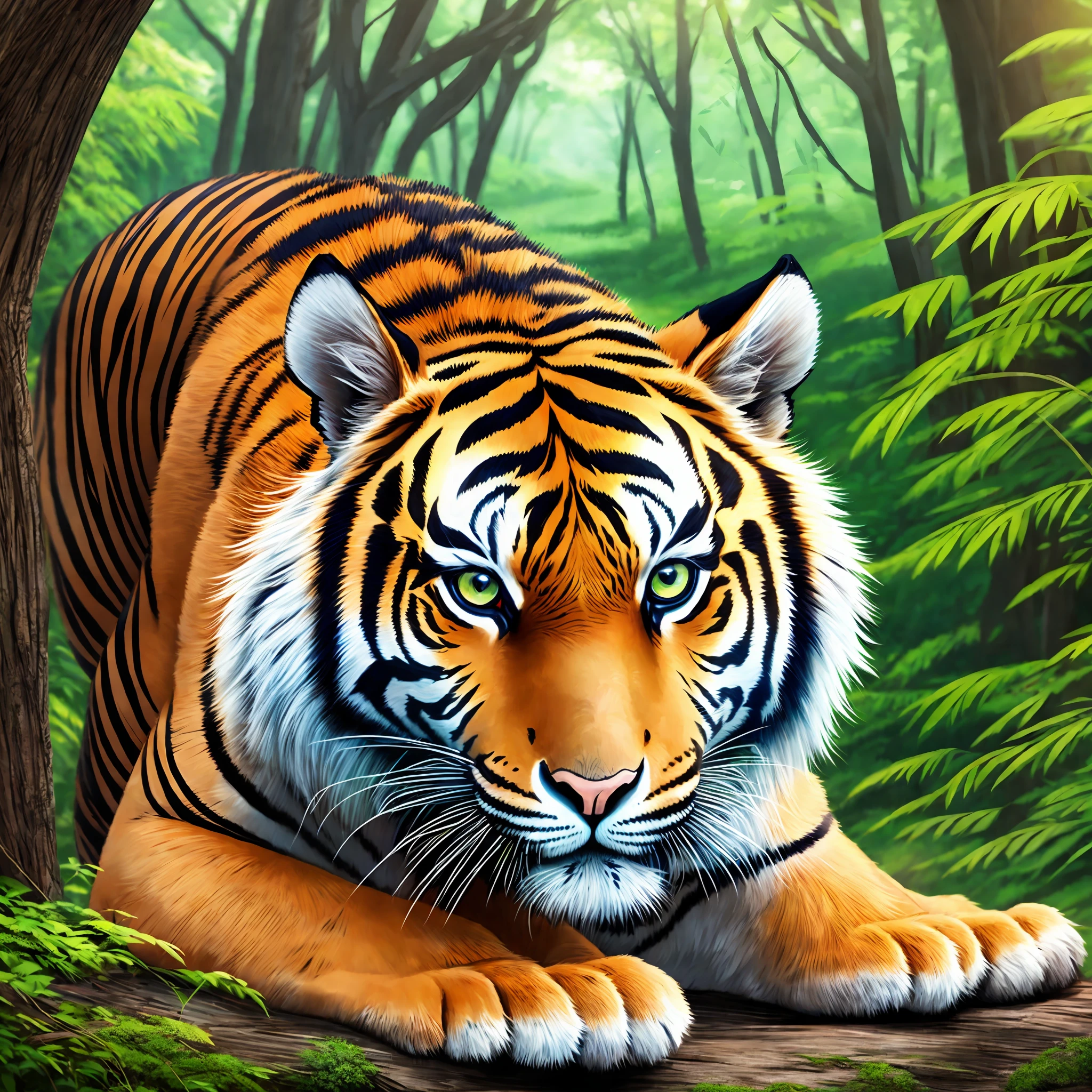 Gorgeous tiger, landscape background,