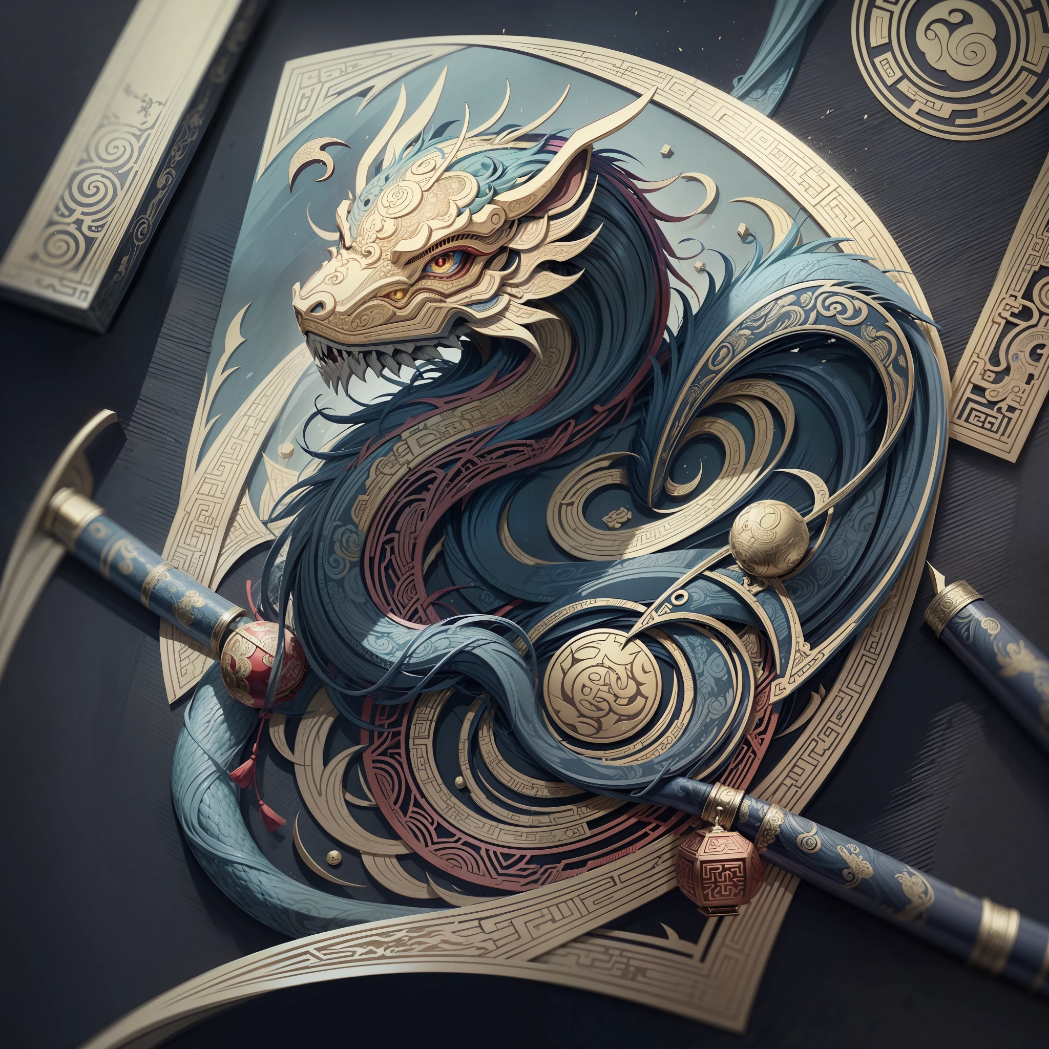 Year of the dragon , Chinese astrology , tarot cards , line drawing , clean crisp lines , coloring book style , matte , intricate details , Asian style art --auto --s2