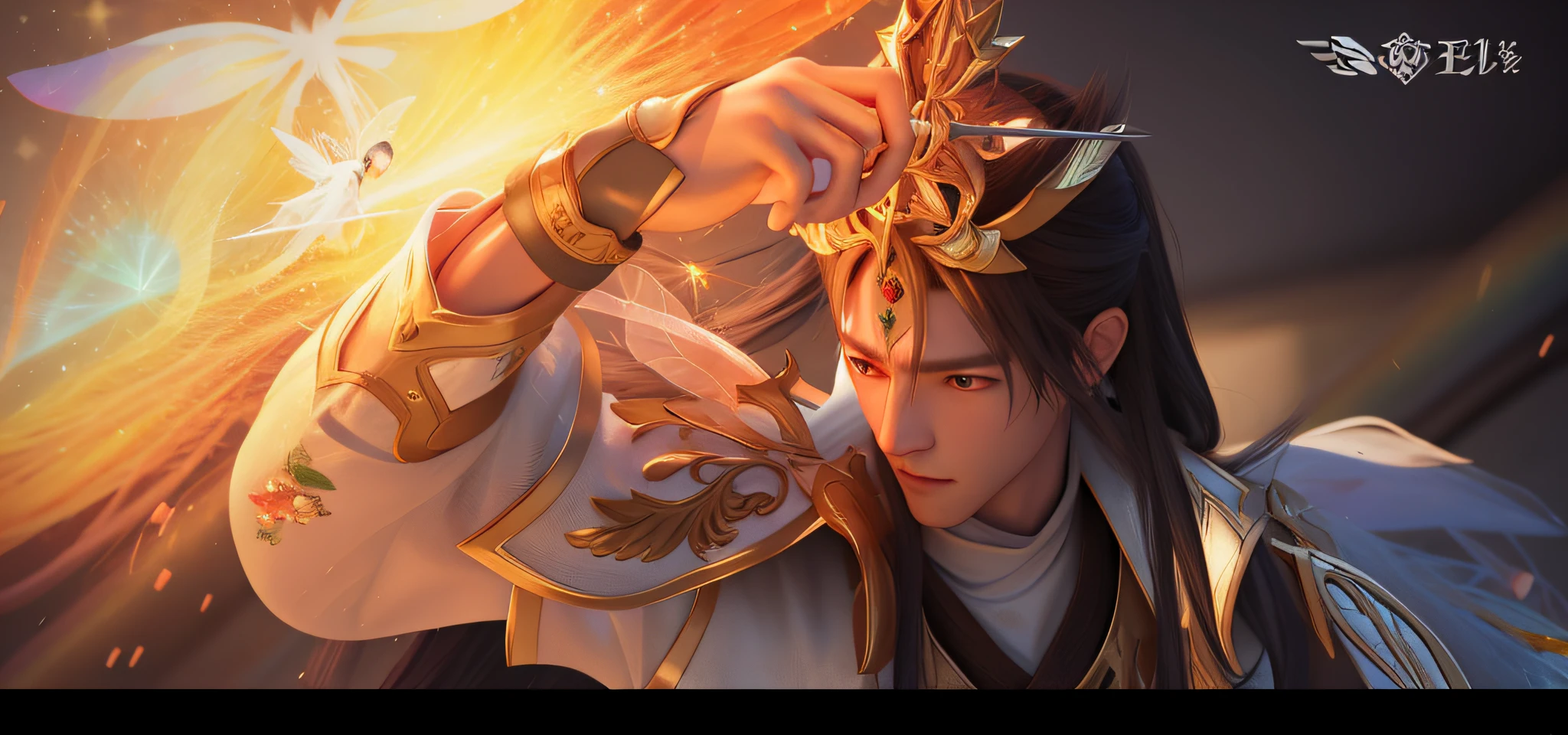 Alphad image of man with sword in video game, fairy hero, fairy hero, parrying portrait, fairy fantasy