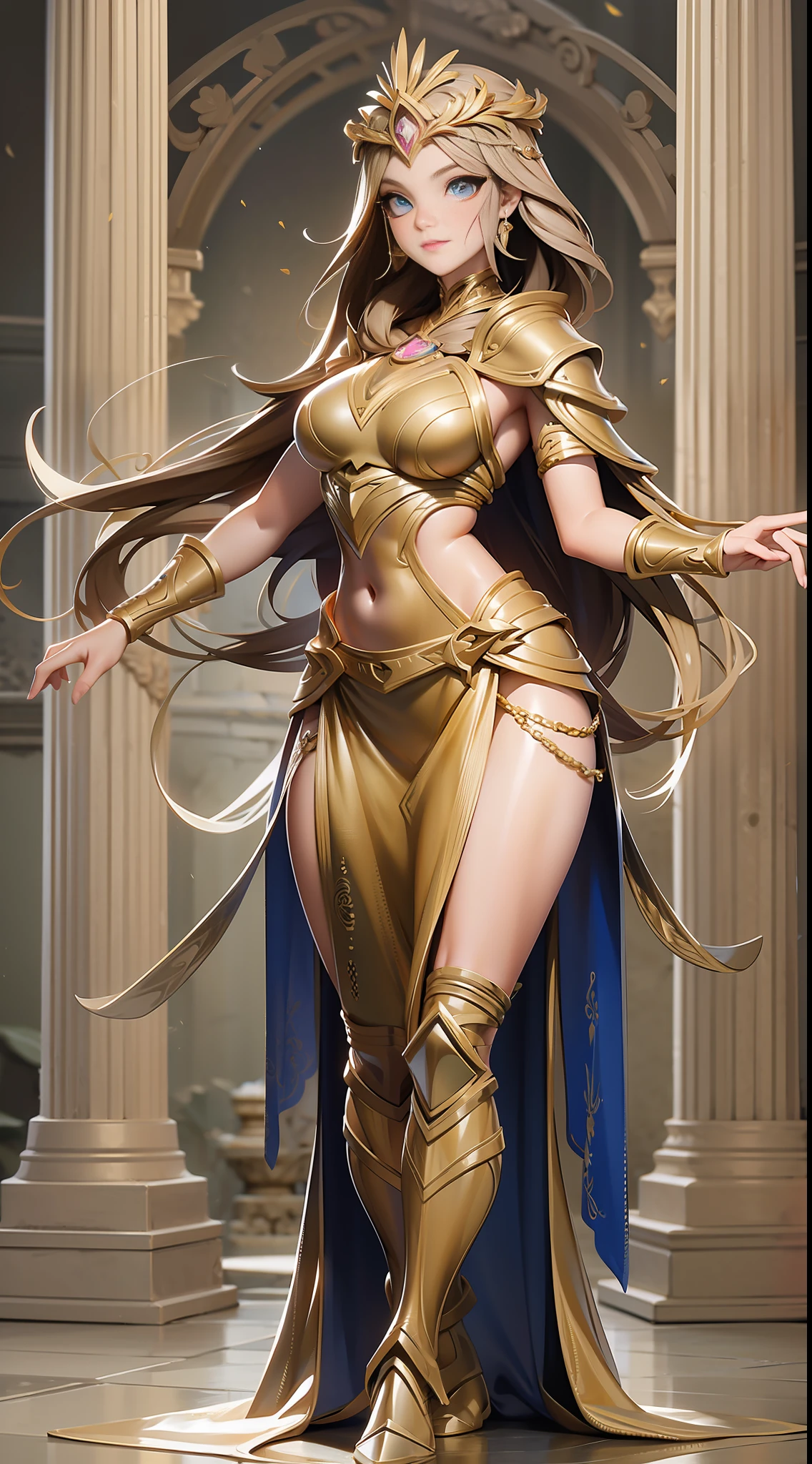 full body picture Unreal Engine 5 8K UHD of beautiful female, fantasy world, Greek female goddess, warrior goddess, beautiful make up, best quality, masterpiece