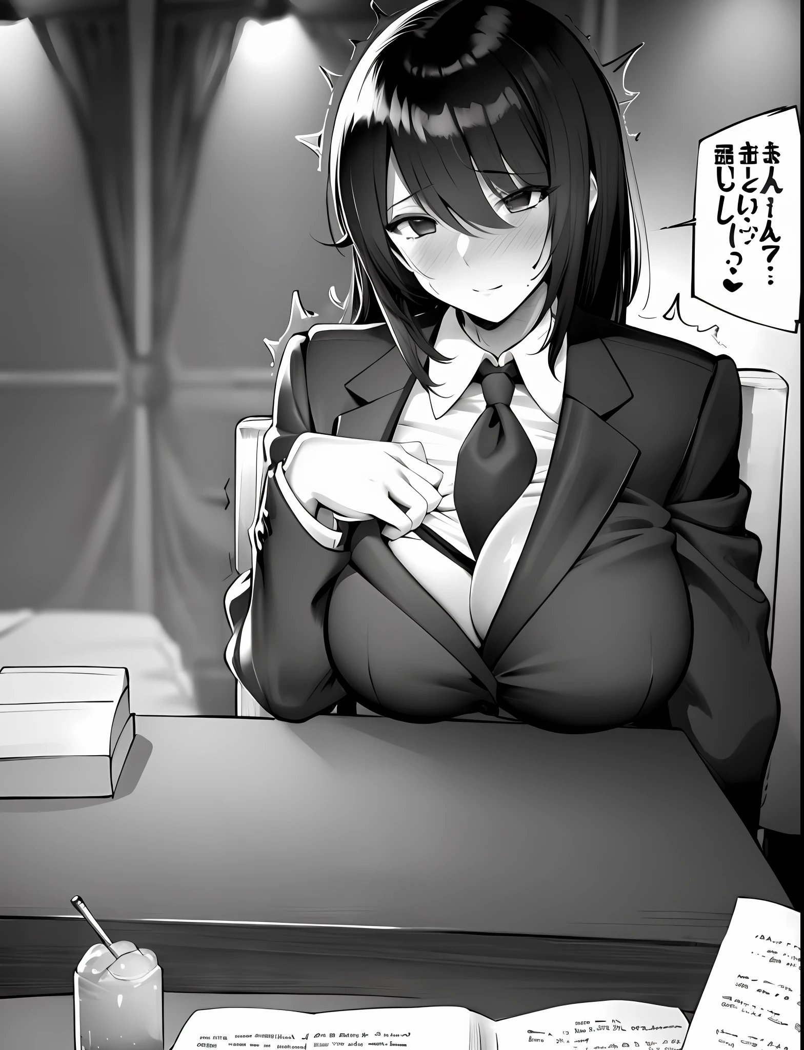 2girls, mature woman, 30 years old, seductive face, best quality, masterpiece, hiring, class, many students, unbuttoned formal suit, big breasts, short black hair, POV across desk paper on table, sexy-depraved look at the cameraShe's in the heat, hearts are spinning near her head and her body is shaking like in a manga, the top right shows her inside(on the top right, her sexual system is shown in a square), which is soaked through and through and her ovaries are ready to be fertilized, her gaze into the camera was extremely hot, and the desired gaze was full of desire