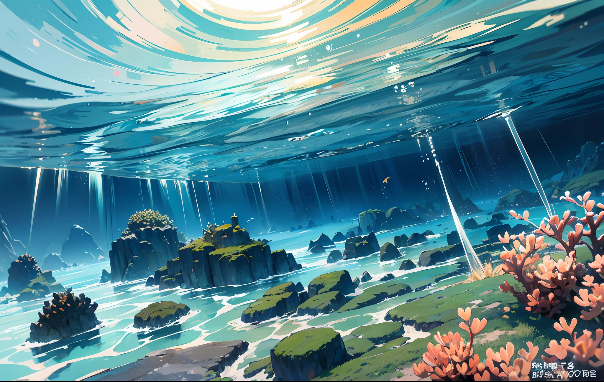 seabed, underwater landscape, vast sediment, flat seabed, no coral, green stone-like texture ground covered with sand, no mountains, no sky,, masterpiece, best quality, (very detailed CG Unity 8k wallpaper) (best quality), (best illustration), (best shadow) nature', blue sea, super detailed --auto --v6 --s2