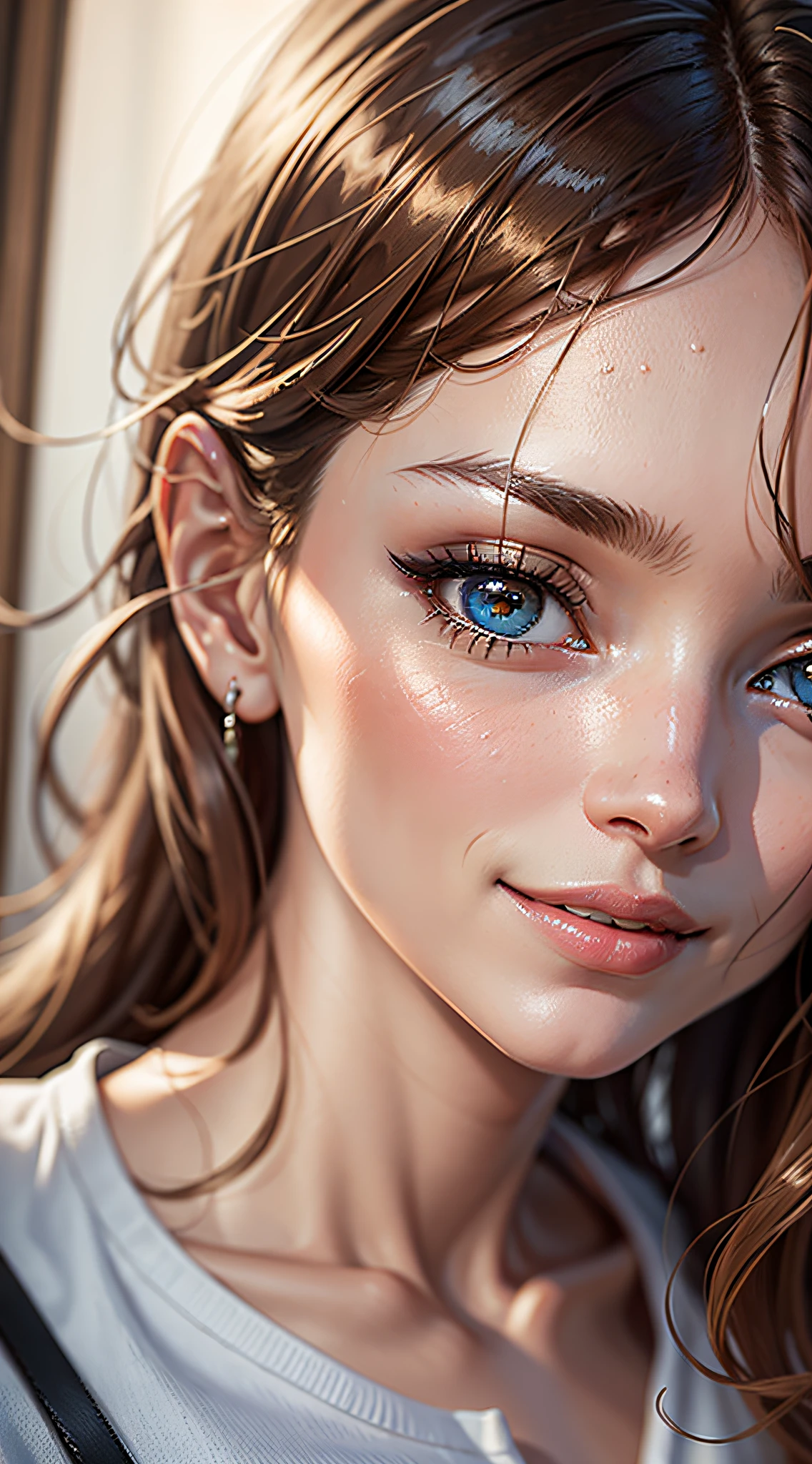 masterpiece, maximum quality, ultra high resolution, 8k, Daniela Melchior, full body, very thin, very detailed face, face totally identical to film, detailed eyes, cheerful smile, smooth and soft pellet, wearing a micro short and micro t-shirt, realistic photo