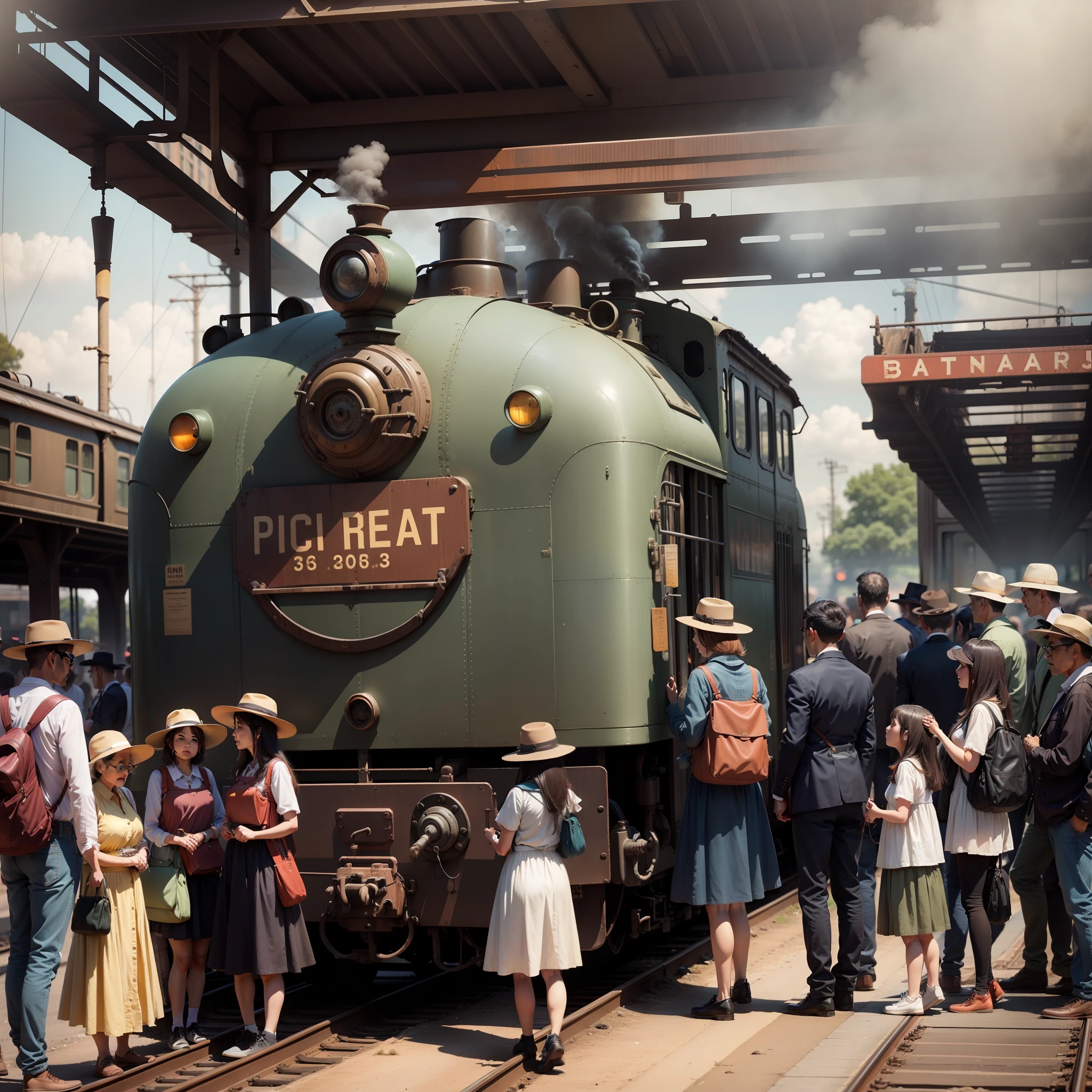 People surrounding the old train