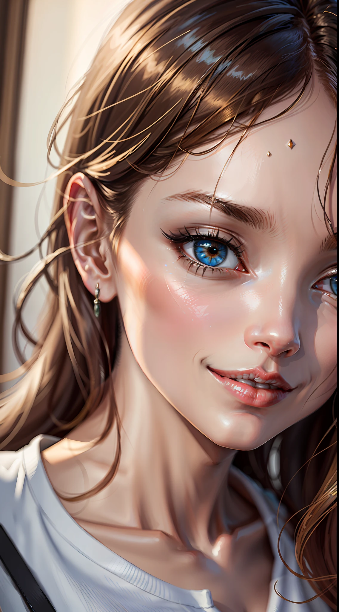 masterpiece, maximum quality, ultra high resolution, 8k, Daniela Melchior, full body, very thin, very detailed face, face totally identical to film, detailed eyes, cheerful smile, smooth and soft pellet, wearing a micro short and micro t-shirt, realistic photo