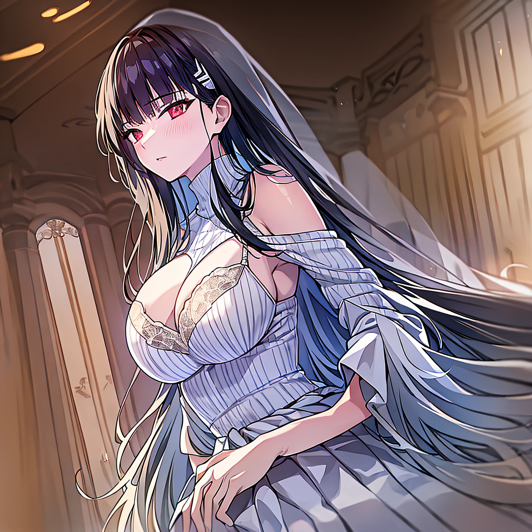 masterpiece, ultra high quality cg, anime, best quality, perfect image, solo, rio, wedding dress, very large breasts,