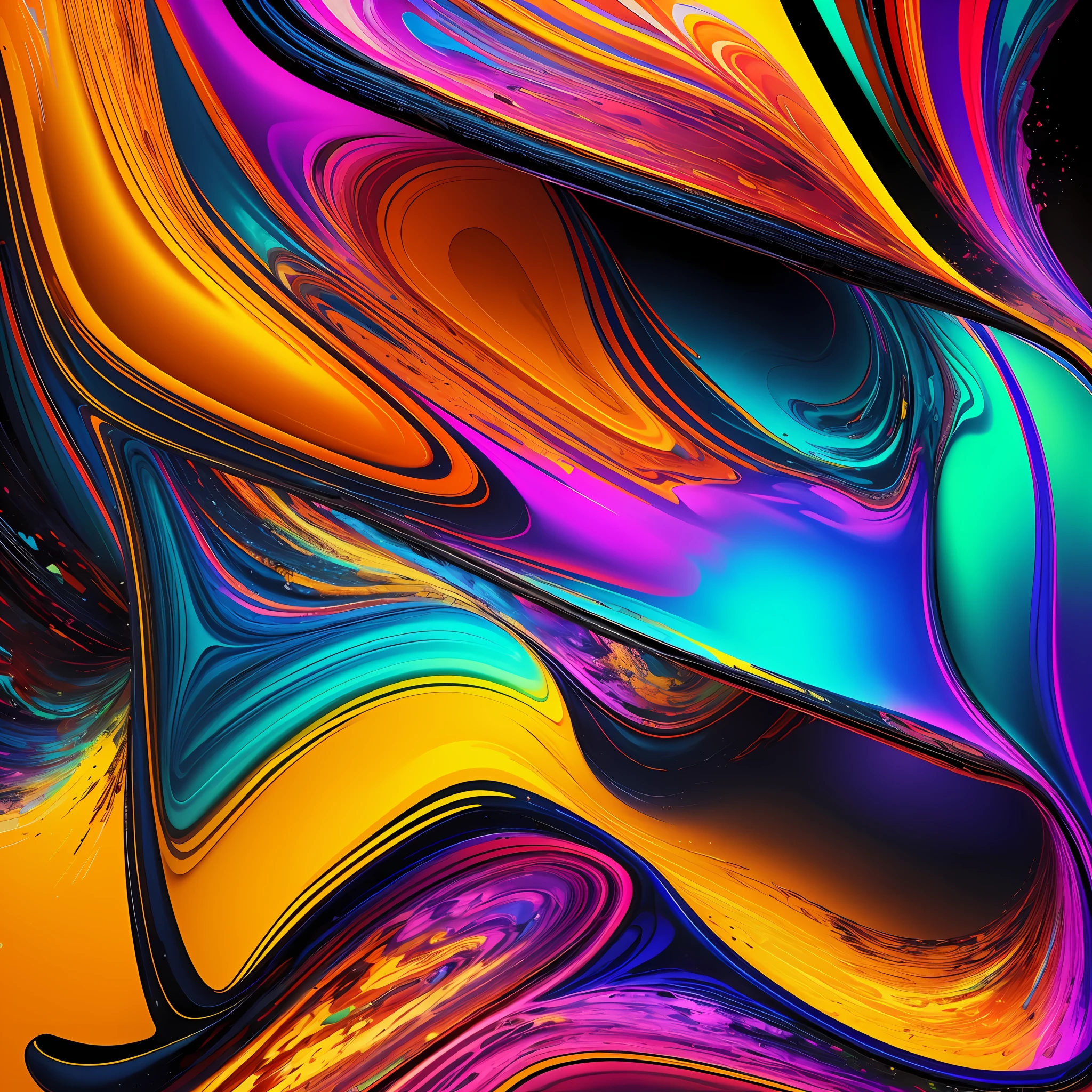 a close up of a colorful abstract painting on a black background, a digital rendering by Jan Rustem, featured on zbrush central, abstract art, iphone 15 background, stunning screensaver, vibrant 8k rendering, colorful computer screen, pc screen image, abstract painting. 8k, high definition screenshot, highly detailed 8k resolution, 8 k uhd artwork --auto --s2