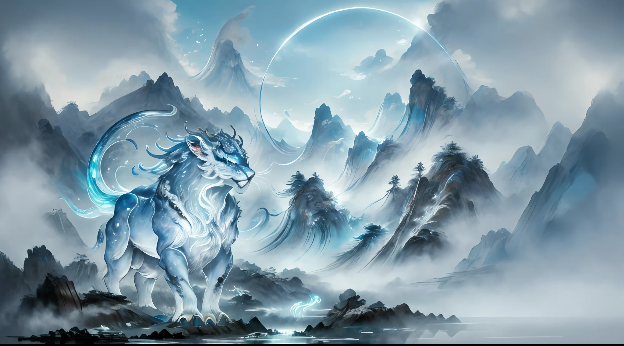 (high quality), ray tracing, epic landscape, monster, glow, ink painting, mythical creature,
animals, (close-up:1.2), (snow leopard:0.2), (mengji:1.2), beautiful eyes, (snowy mountains:0.7), (ice:0.9), dream background,