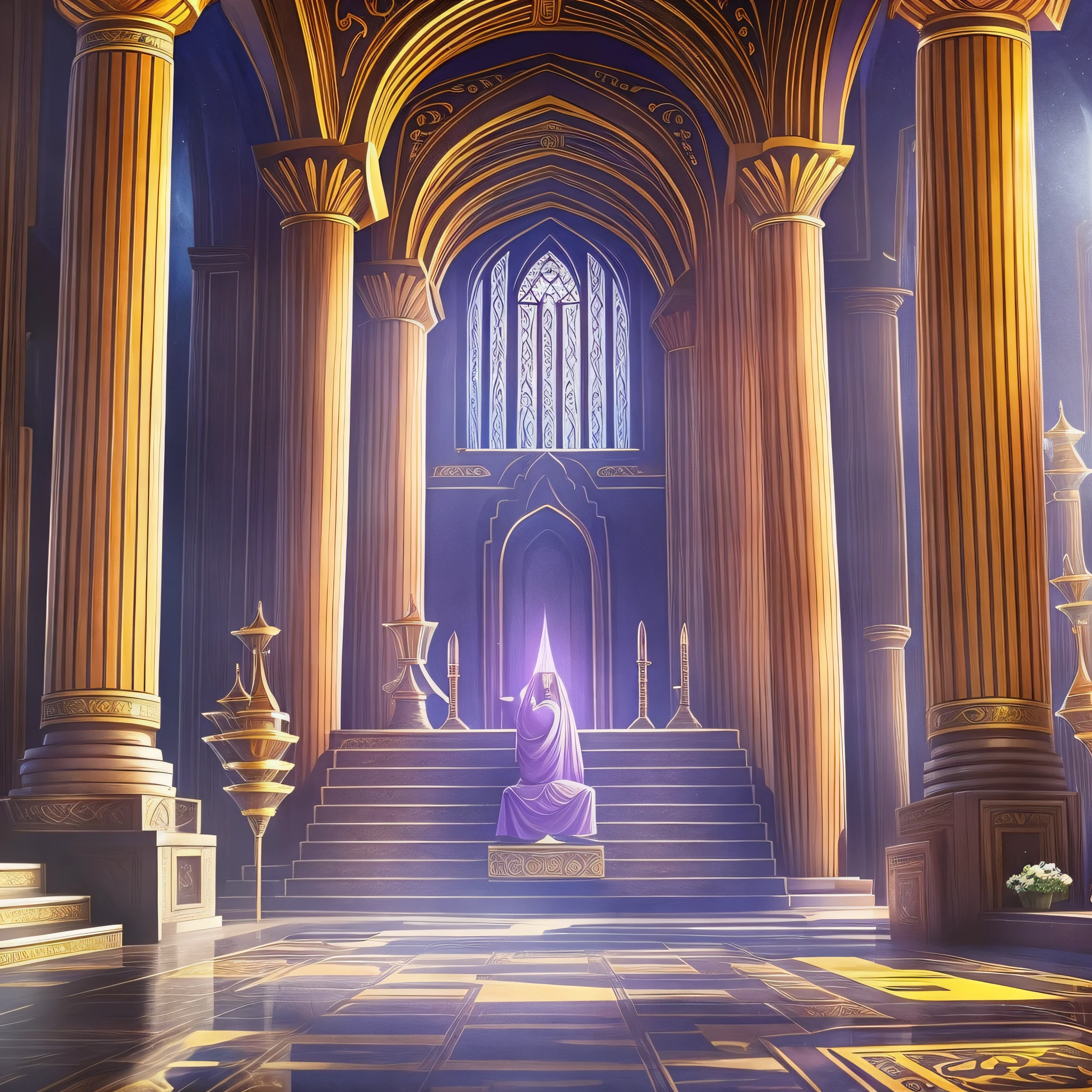 Magical temple, with man, small blonde goatee, abraham teerlink, colorful lumnoius, beautiful striking realistic temple, portrait of homelander, graceful portrait saint, nicholas, great emperor of the russian empire, inspired by Thomas Gambier Parry, guybrush threepwood, inspired by Illarion Pryanishnikov, with violet temple background occuping piano in a zem temple --auto --s2
