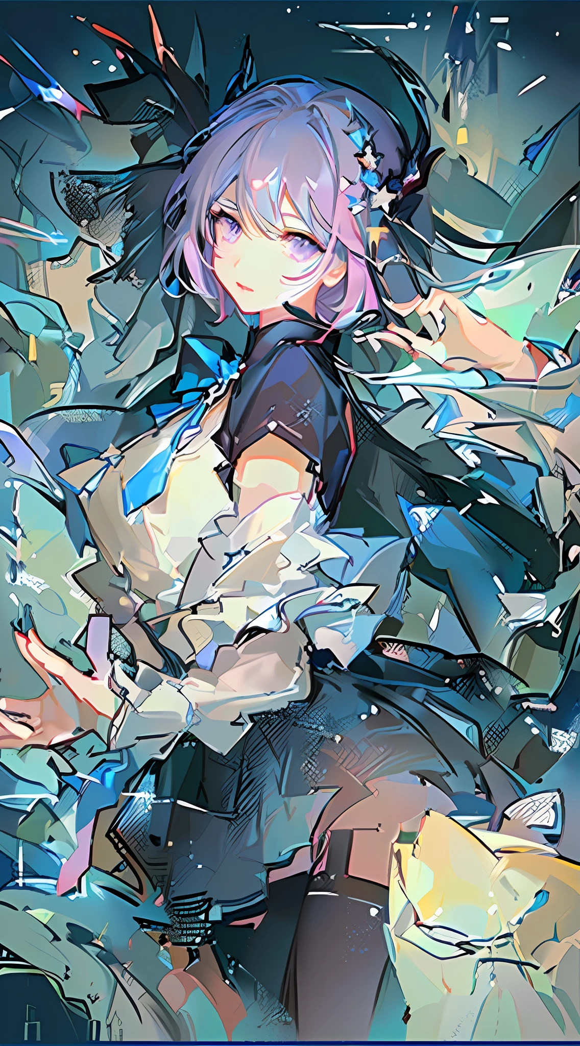 Masterpiece, Superb Product, 1 Female, (Face Close-up: 1.2) Mature Woman, Starry Sky, Sister, Royal Sister, Cold Face, Black Stockings, Blue Pick Dye, Light Pink Lips, Calm, Intellectual, Three Bands, Purple Eyes, Dragon Horns, Dragon Wings, Cold Background