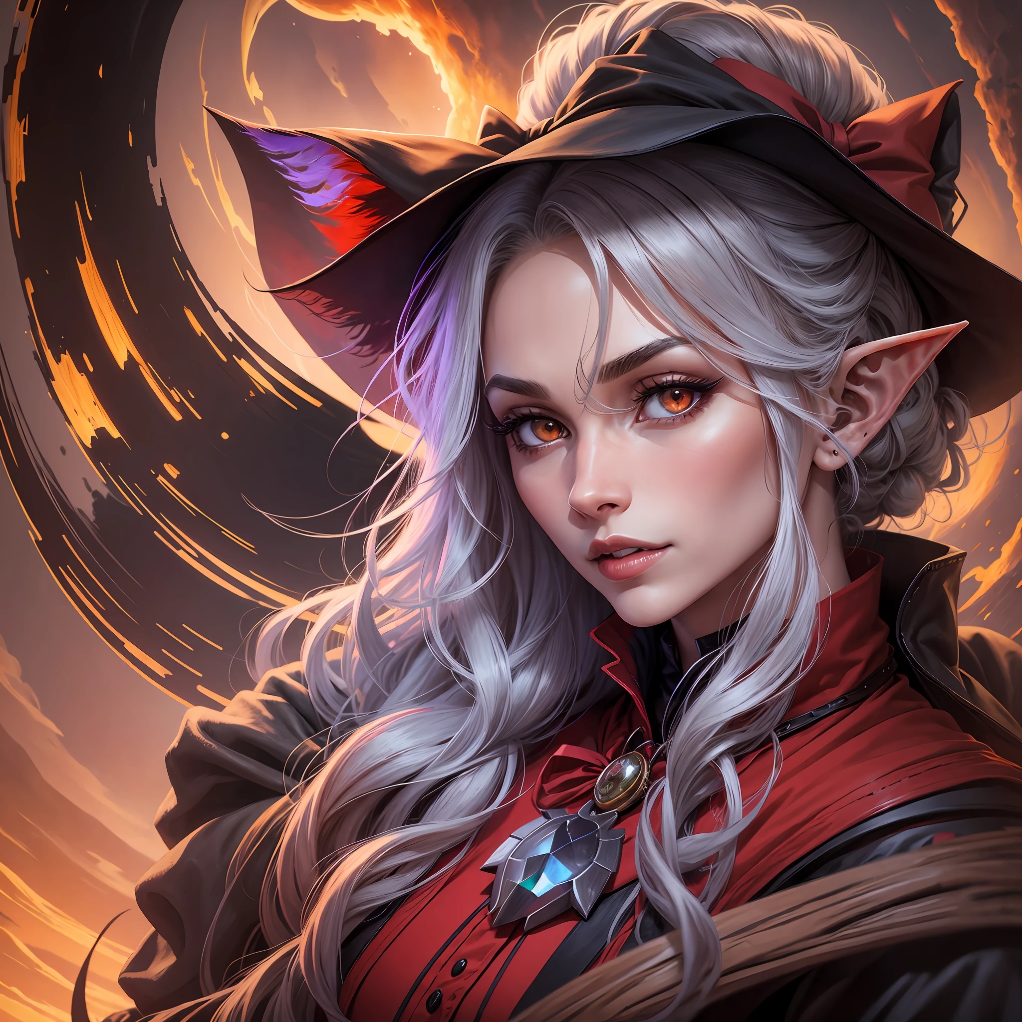 Werewolf, elf, witch, red sky, human with a bow --auto --s2