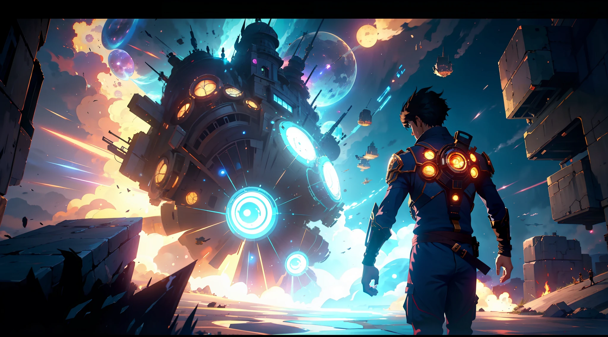 (8K anime:1.2), an epic starring a man with teleportation powers, in an epic animation style, with incredible visual effects and a stunning futuristic background. The story is gripping and follows the protagonist, a man with incredible teleportation powers, who allows him to move instantly from one place to another. With his skill, he is able to perform unbelievable feats such as teleporting through walls, disappearing in the blink of an eye and appearing elsewhere, and even teleporting to other dimensions. The animation is produced with forward animation, a technique that creates smooth and fluid movements, giving life to the protagonist with a realistic and imposing appearance. The visual effects are extraordinary, with explosions, tracks and other elements that make the action even more exciting. The futuristic background is incredible, with futuristic cities and spaceships, creating a perfect environment for the protagonist's adventure. The story is full of twists and excitement, with the protagonist battling powerful enemies and unraveling mysterious mysteries on his journey