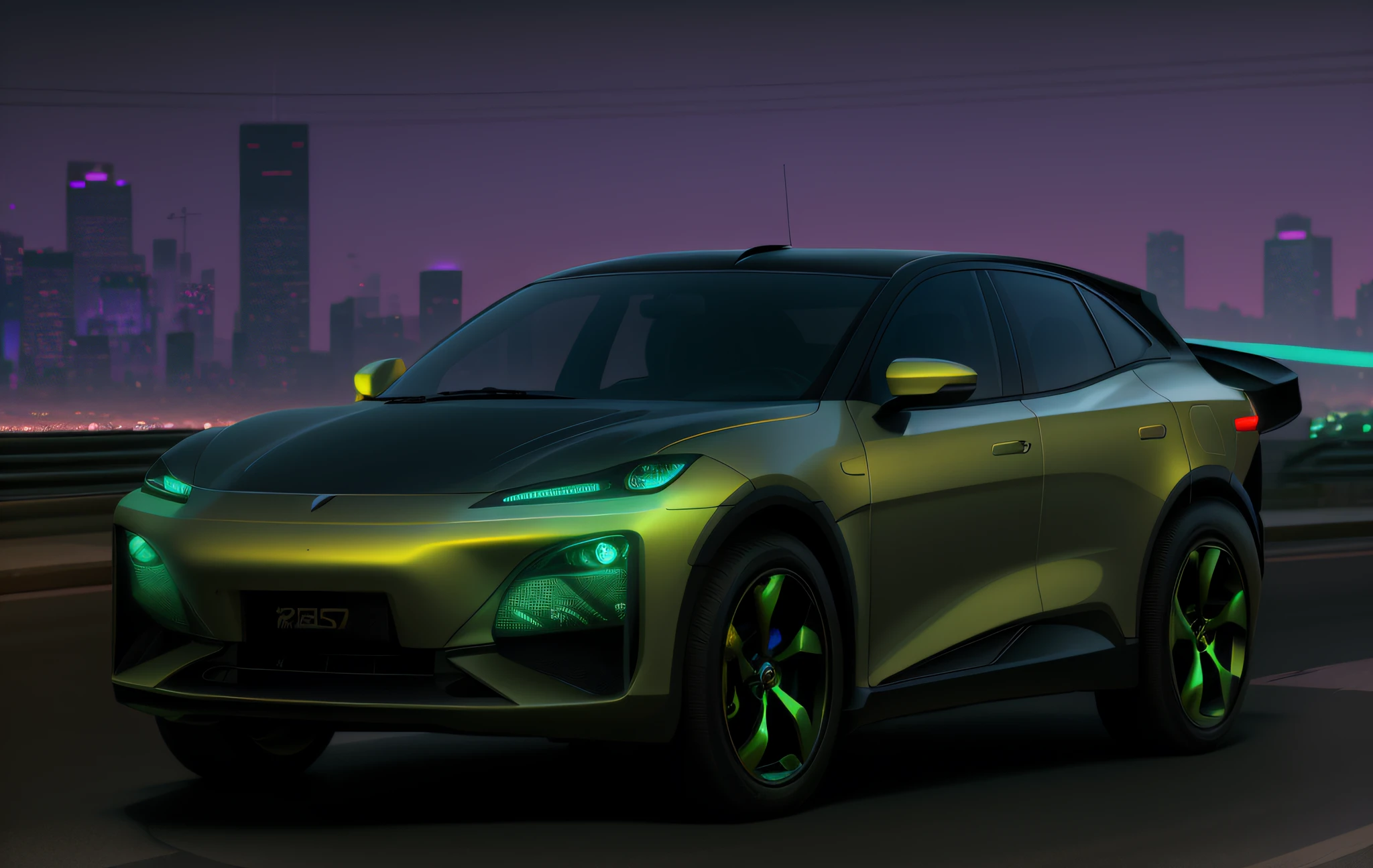 arafed image of a car driving down a city street at night, cyberpunk city street, cyberpunk street, cyberpunk night street, cyberpunk streets at night, cyberpunk art ultrarealistic 8k, cyberpunk 8 k, sci-fi cyberpunk city street, hyper realistic cyberpunk city, cyberpunk street at night, in cyberpunk city, hyper-realistic cyberpunk style