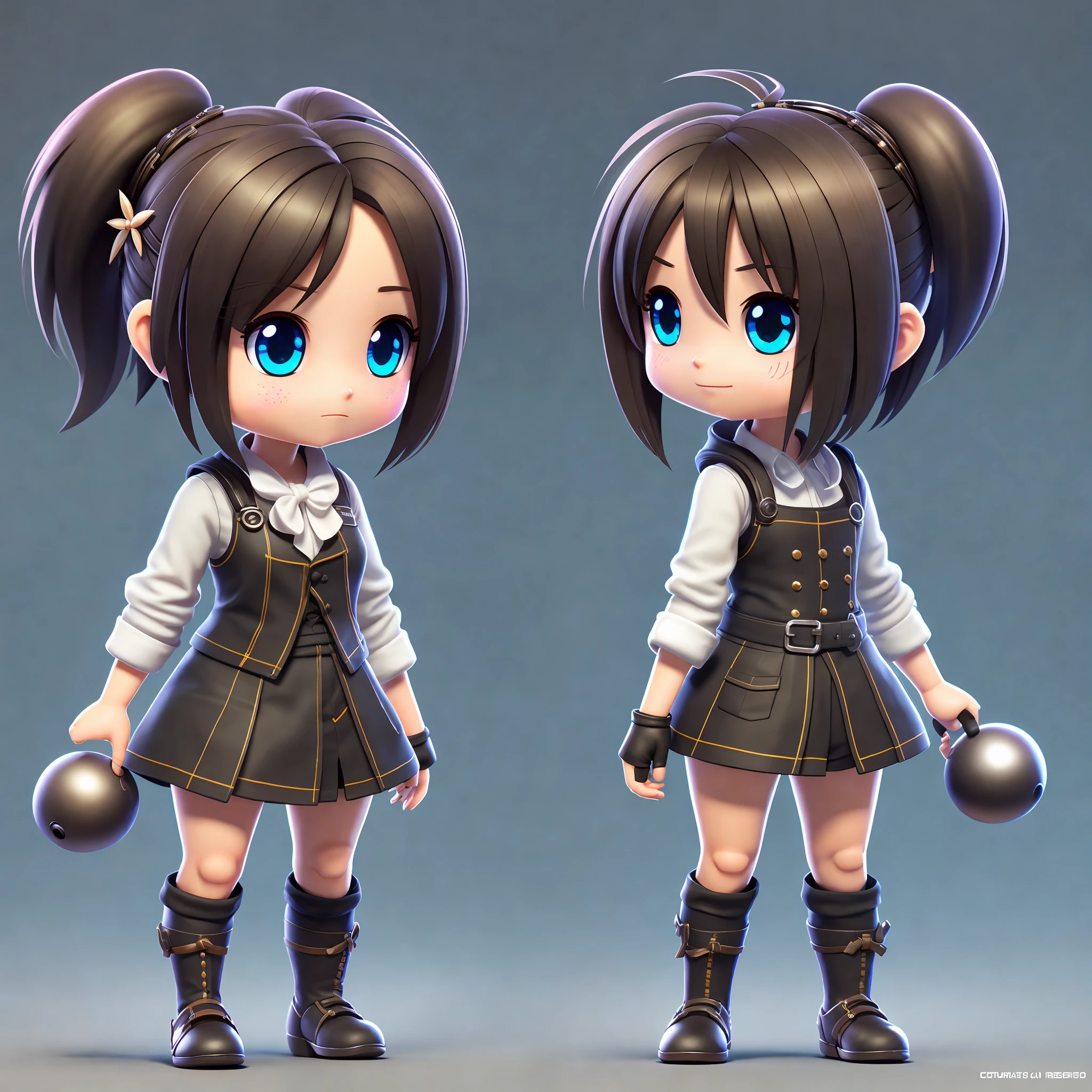 Create a short and stout character, 12K resolution of a chibi style character in detailed full body, highly detailed, vibrant, ultra high quality, Hyperrealism, Photorealism, [octane render] --auto --s2