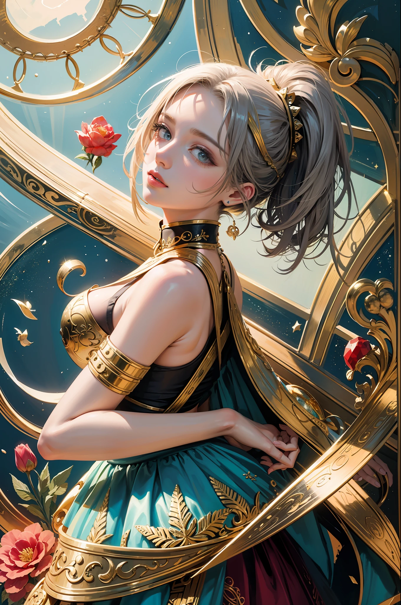 PerfectNwsjMajic,(masterpiece, top quality, best quality, official art, beautiful and aesthetic:1.2), (1girl), extreme detailed,colorful,highest detailed, official art, unity 8k wallpaper, ultra detailed, beautiful and aesthetic, beautiful, masterpiece, best quality, (zentangle, mandala, tangle, entangle) ,holy light,gold foil,gold leaf art,glitter drawing,