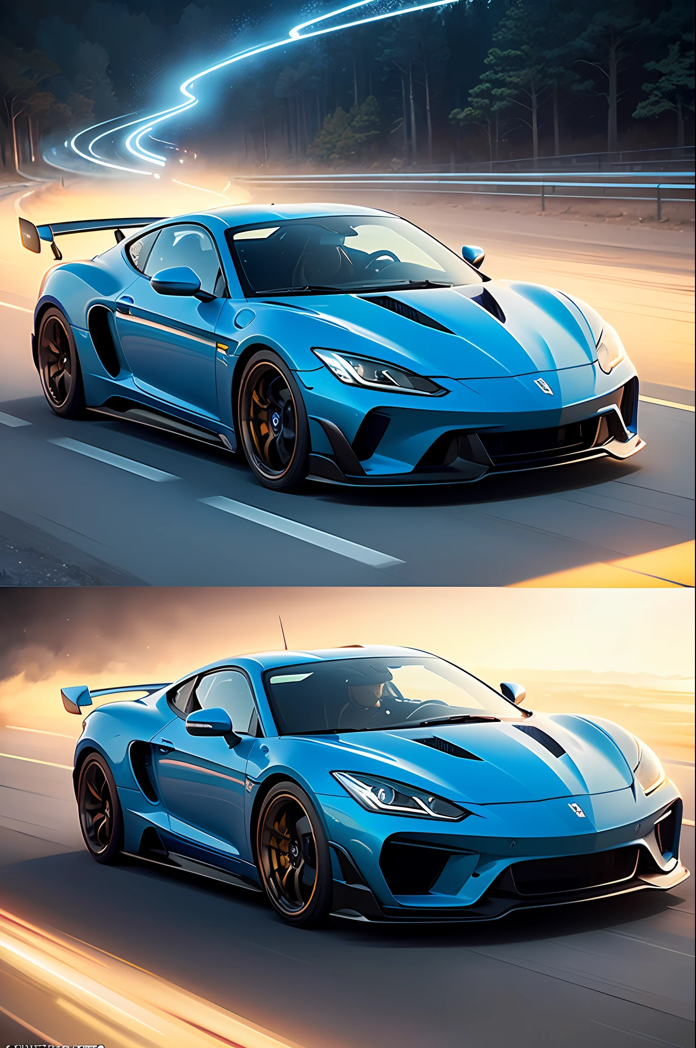 (masterpiece, superior quality, best quality, official art, beautiful and aesthetic:1.2), (1blue sports car), extremely detailed details, (fractal art:1.3), colorful, more detailed, HDR, stunning visuals, (dynamic streaks, light tracks:1.2), vibrant colors, slightly blurred movie scenery, vibrant and happy atmosphere.